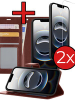 BTH BTH iPhone 16E Hoesje Bookcase Met 2x Screenprotector - Bruin