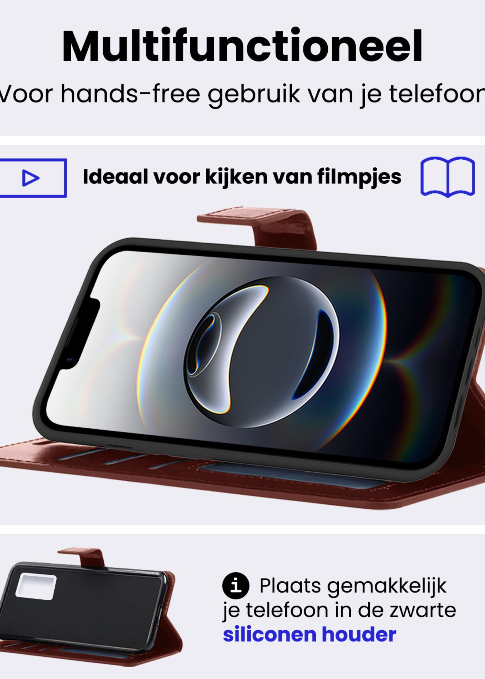 BTH BTH iPhone 16E Hoesje Bookcase Met 2x Screenprotector - Bruin