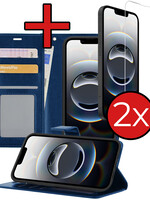 BTH BTH iPhone 16E Hoesje Bookcase Met 2x Screenprotector - Donkerblauw