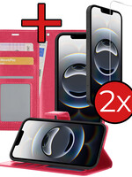 BTH BTH iPhone 16E Hoesje Bookcase Met 2x Screenprotector - Donkerroze