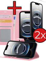 BTH BTH iPhone 16E Hoesje Bookcase Met 2x Screenprotector - Lichtroze