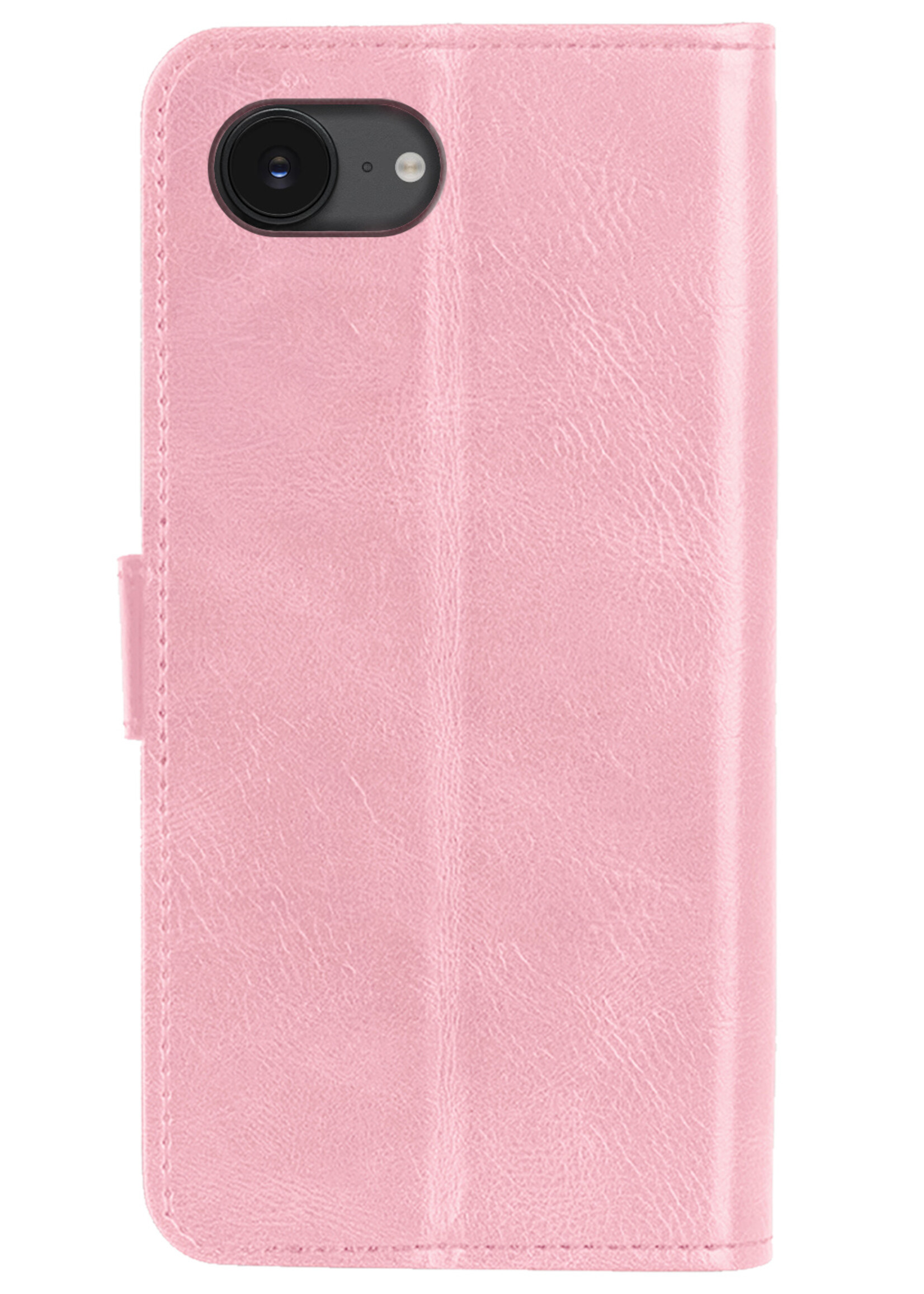 BTH BTH iPhone 16E Hoesje Bookcase Met 2x Screenprotector - Lichtroze