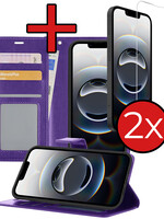 BTH BTH iPhone 16E Hoesje Bookcase Met 2x Screenprotector - Paars