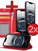 BTH BTH iPhone 16E Hoesje Bookcase Met 2x Screenprotector - Rood