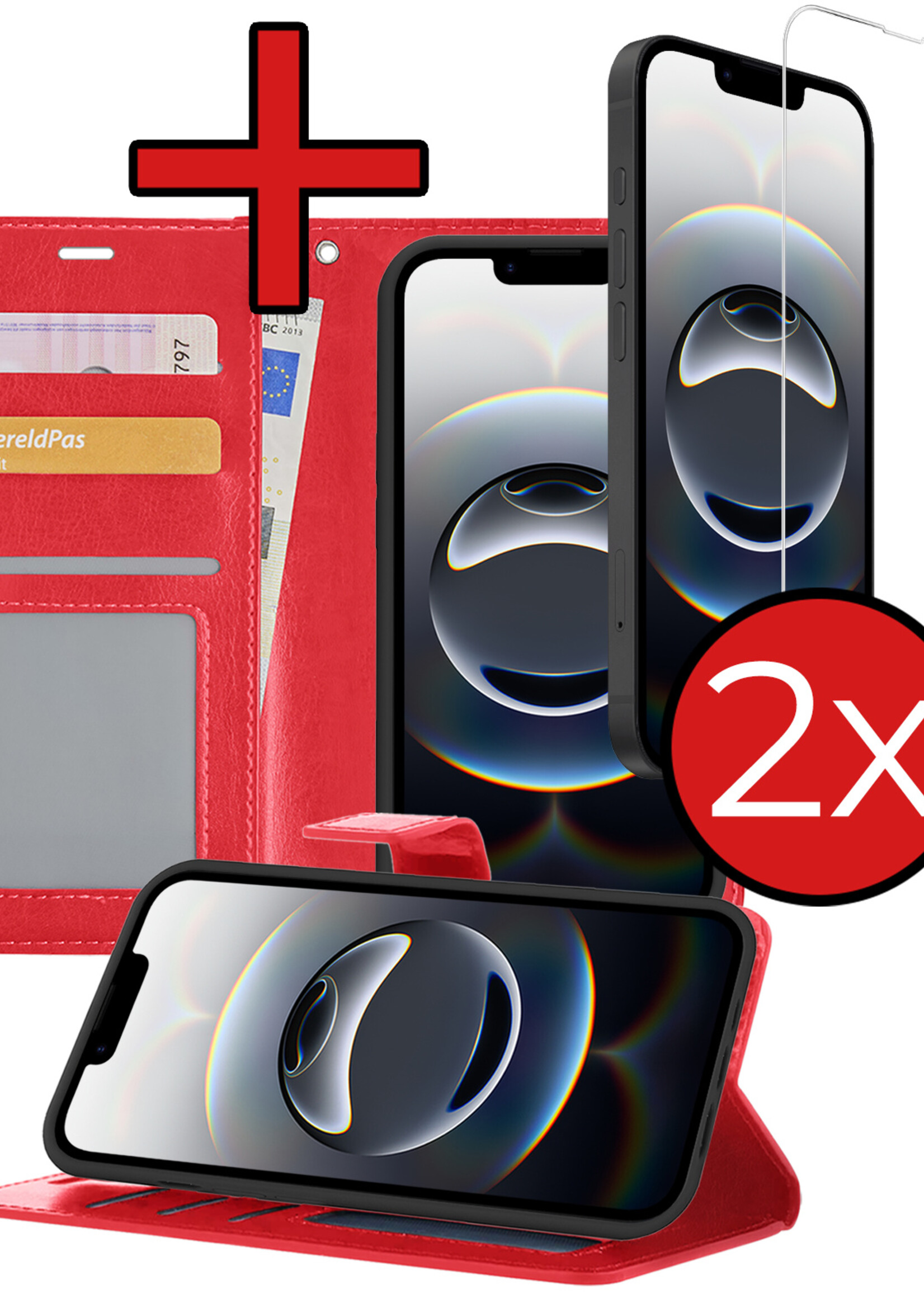 BTH BTH iPhone 16E Hoesje Bookcase Met 2x Screenprotector - Rood