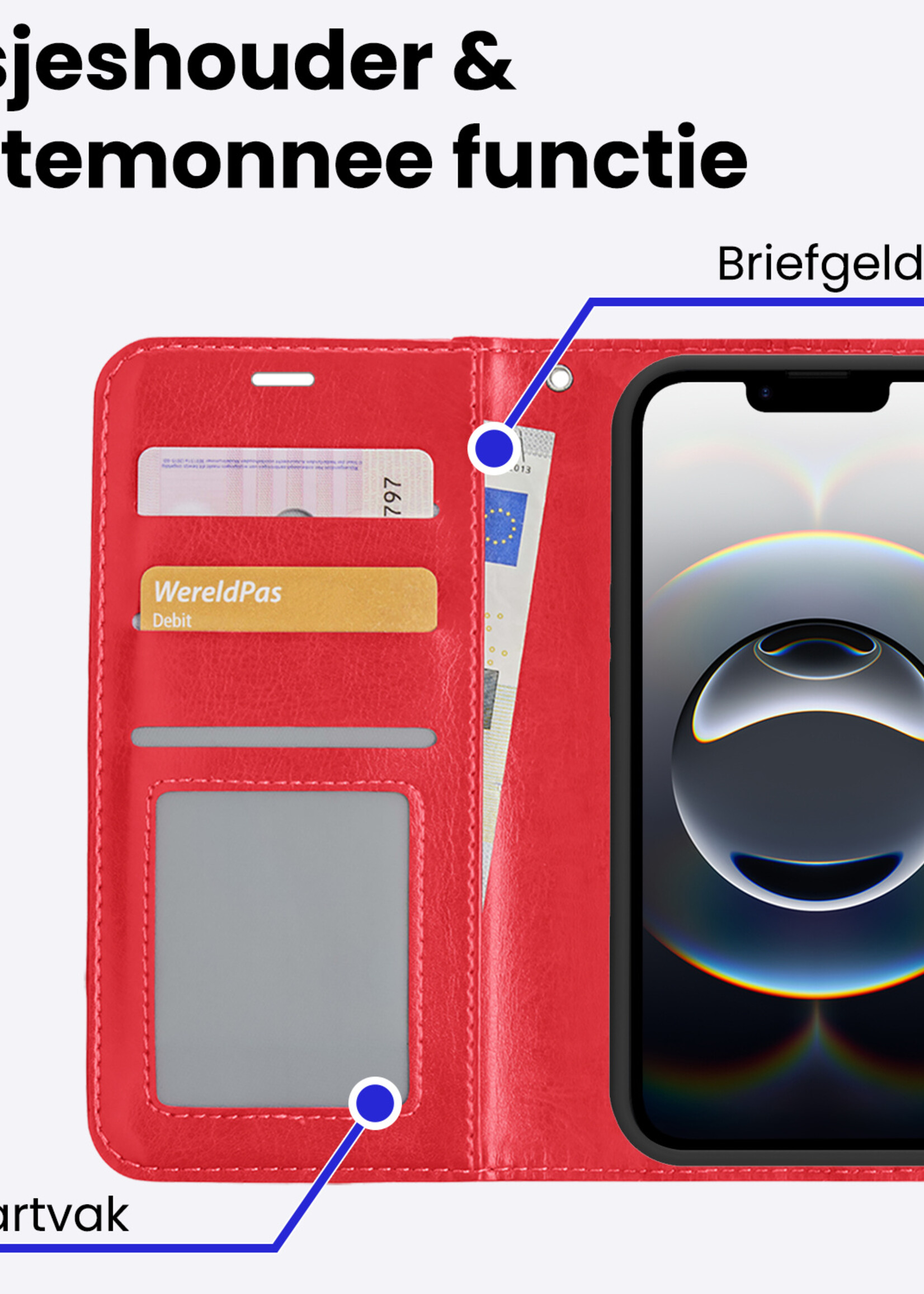 BTH BTH iPhone 16E Hoesje Bookcase Met 2x Screenprotector - Rood