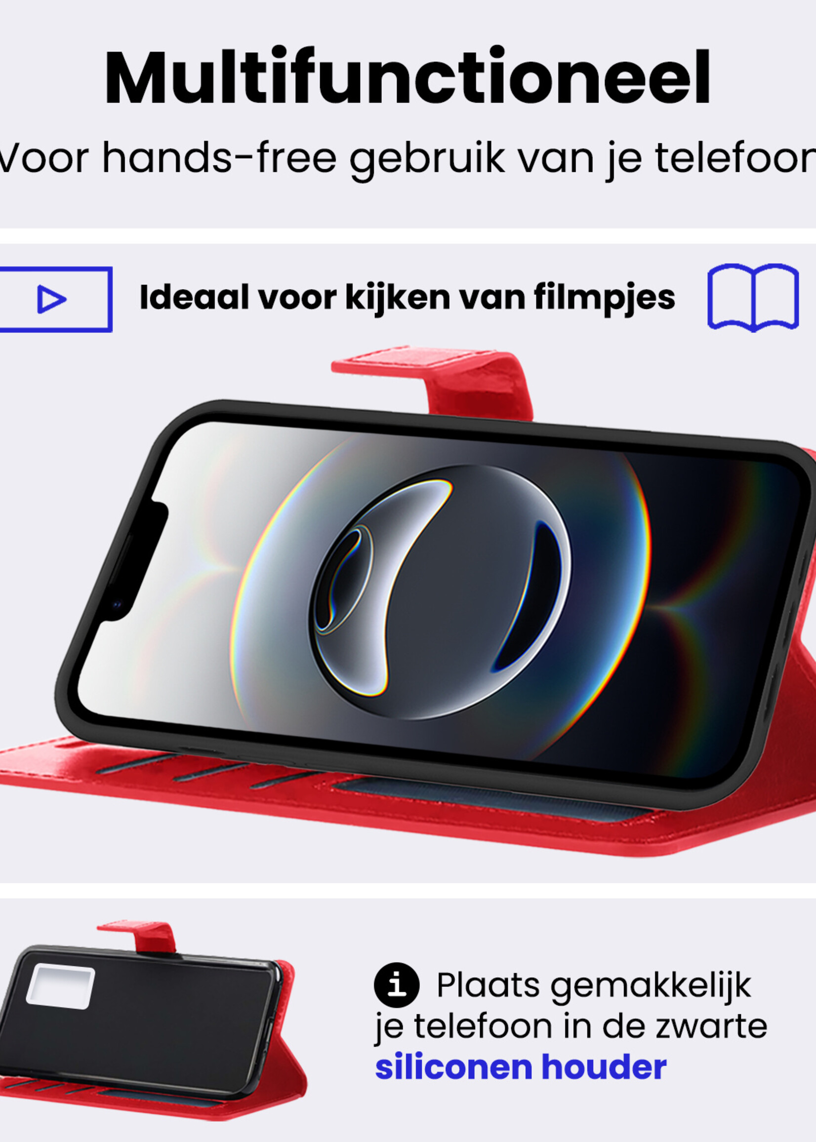 BTH BTH iPhone 16E Hoesje Bookcase Met 2x Screenprotector - Rood