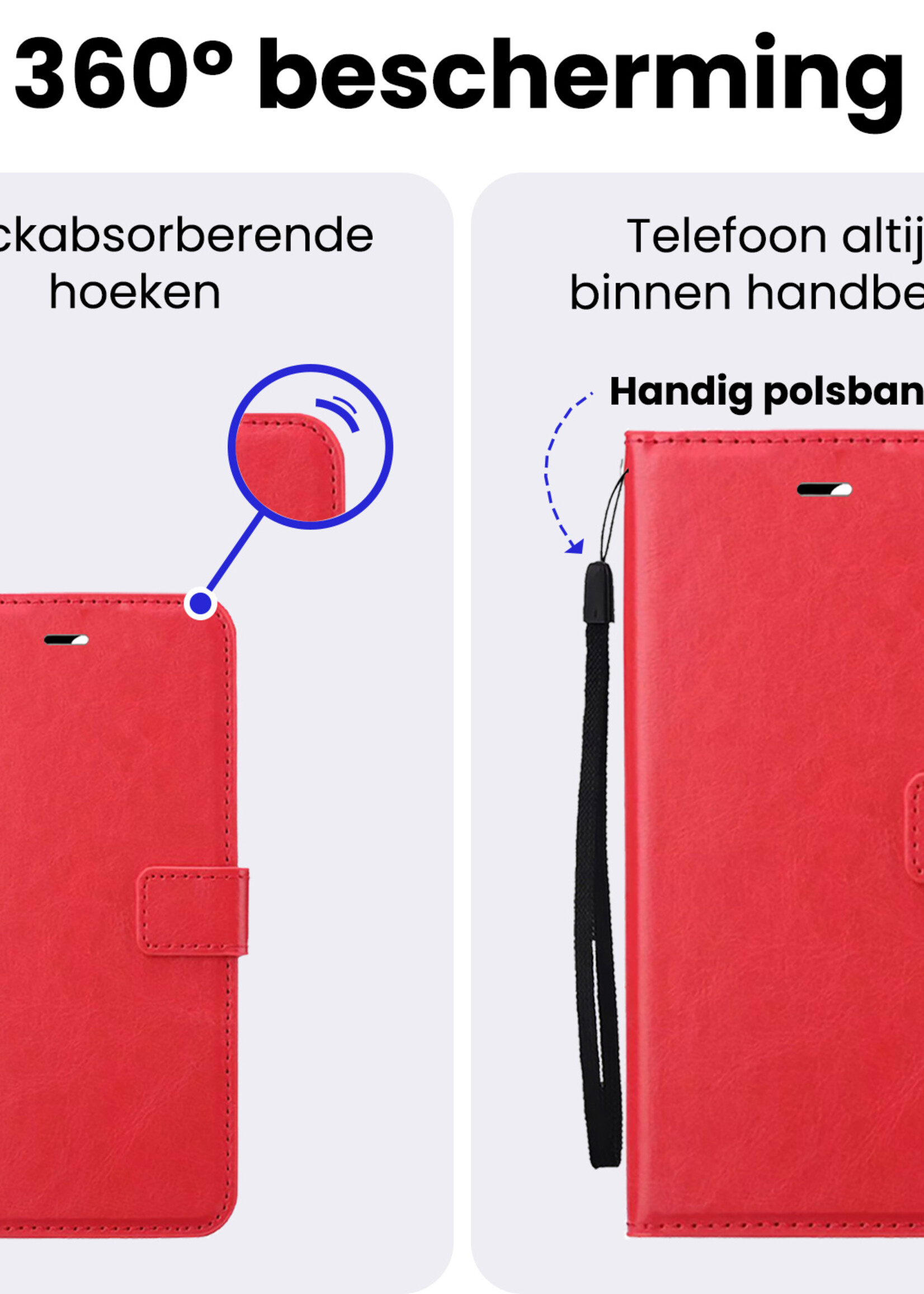 BTH BTH iPhone 16E Hoesje Bookcase Met 2x Screenprotector - Rood