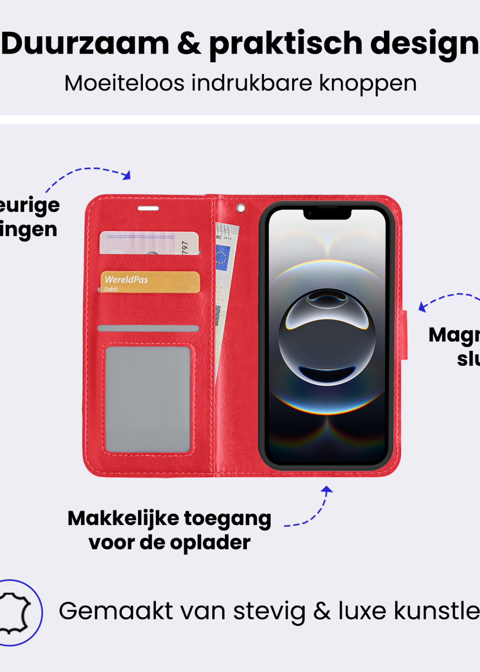 BTH BTH iPhone 16E Hoesje Bookcase Met 2x Screenprotector - Rood