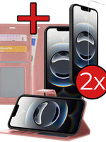 BTH BTH iPhone 16E Hoesje Bookcase Met 2x Screenprotector - Rose Goud