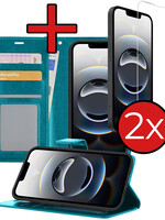 BTH BTH iPhone 16E Hoesje Bookcase Met 2x Screenprotector - Turquoise
