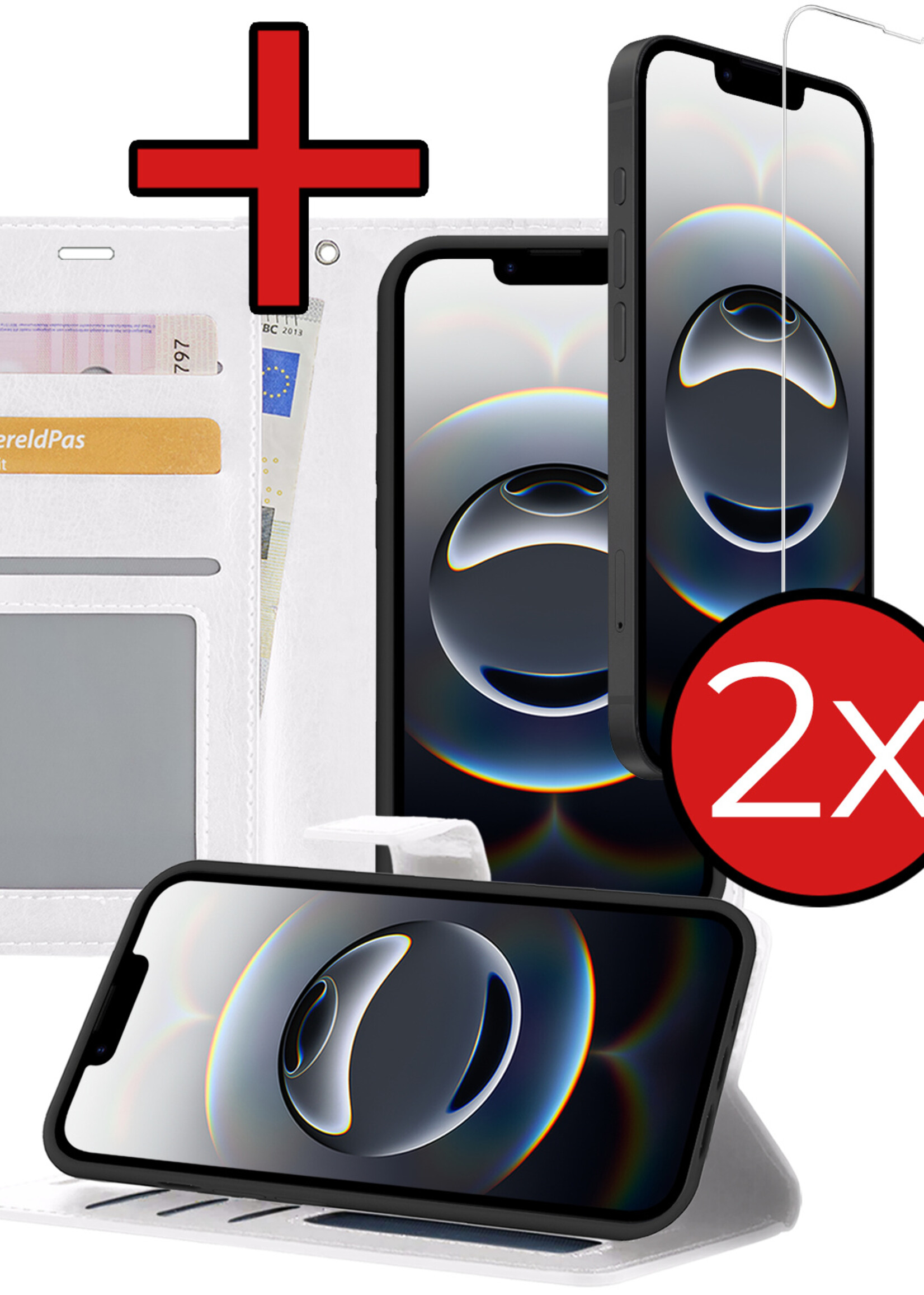 BTH BTH iPhone 16E Hoesje Bookcase Met 2x Screenprotector - Wit