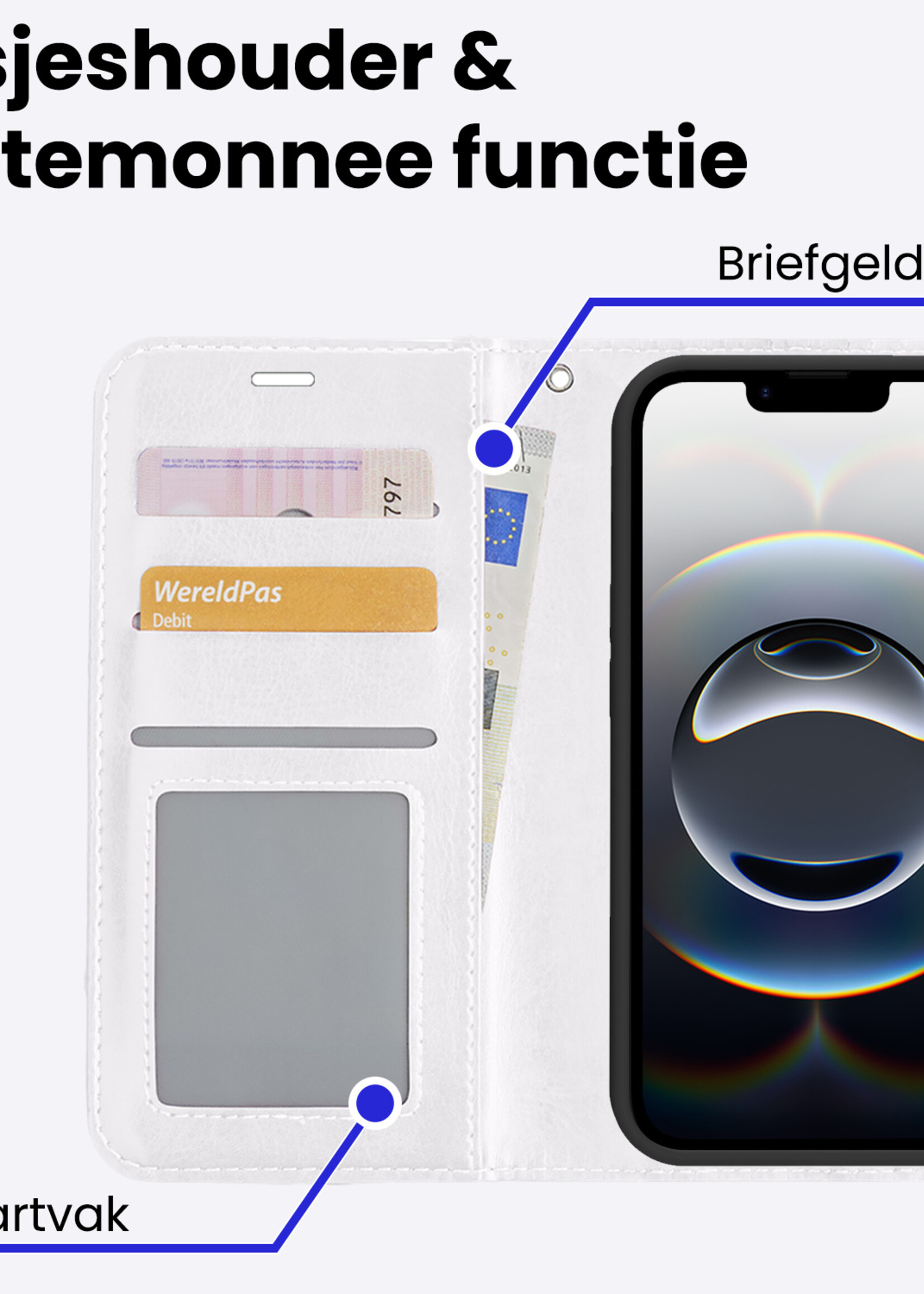 BTH BTH iPhone 16E Hoesje Bookcase Met 2x Screenprotector - Wit