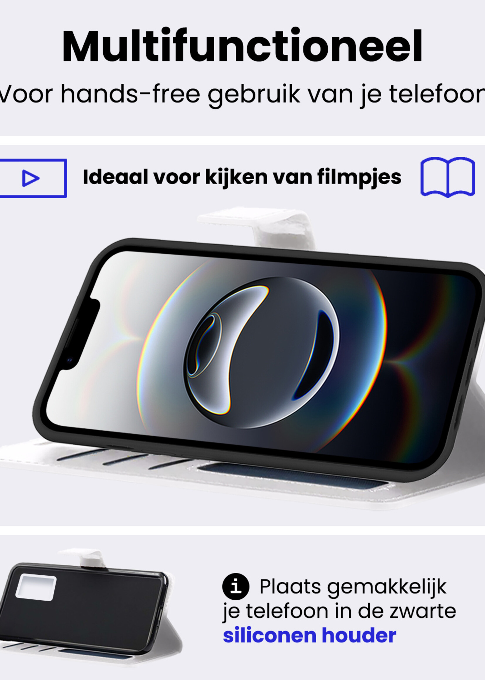BTH BTH iPhone 16E Hoesje Bookcase Met 2x Screenprotector - Wit