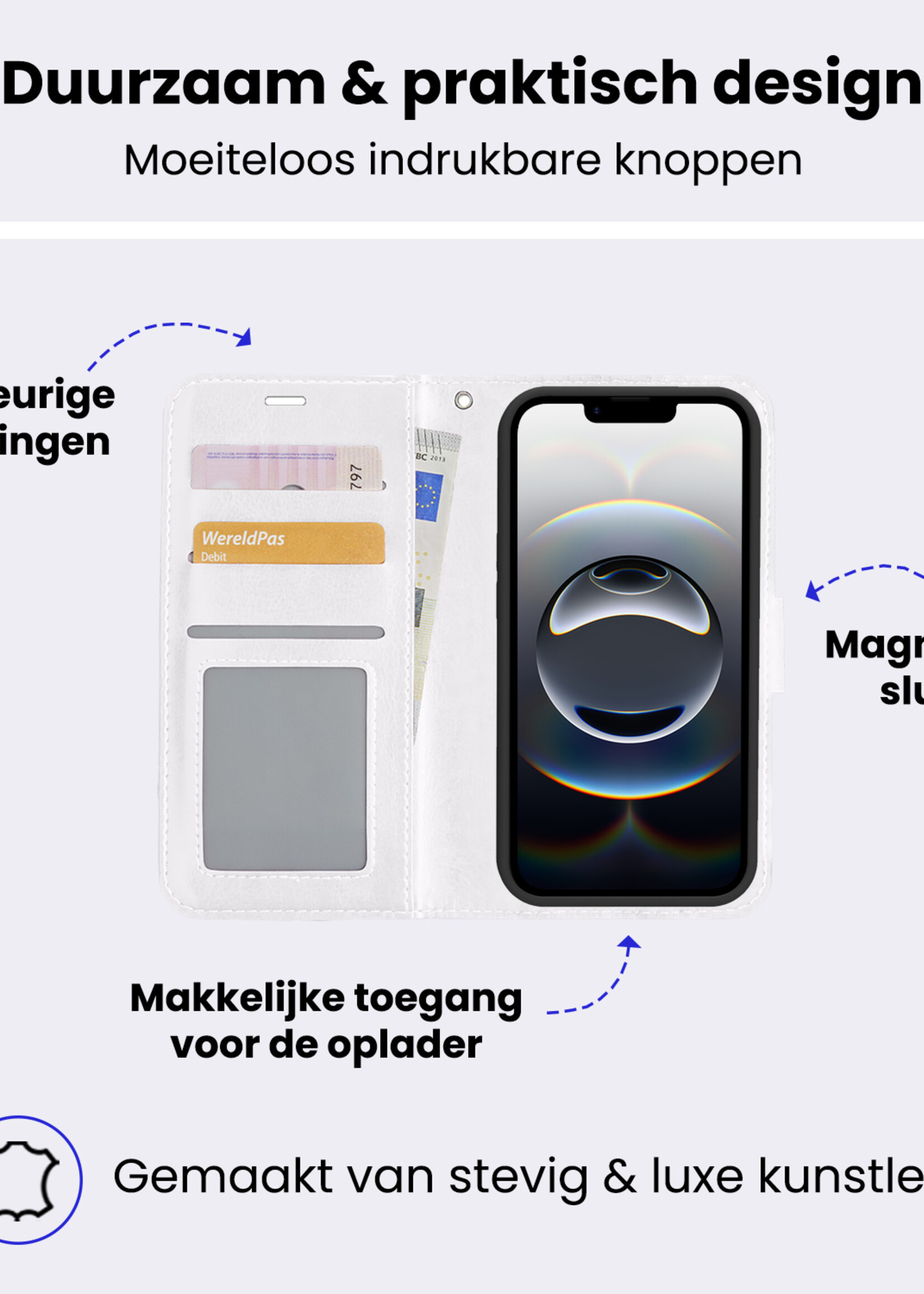 BTH BTH iPhone 16E Hoesje Bookcase Met 2x Screenprotector - Wit