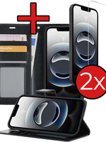 BTH BTH iPhone 16E Hoesje Bookcase Met 2x Screenprotector - Zwart