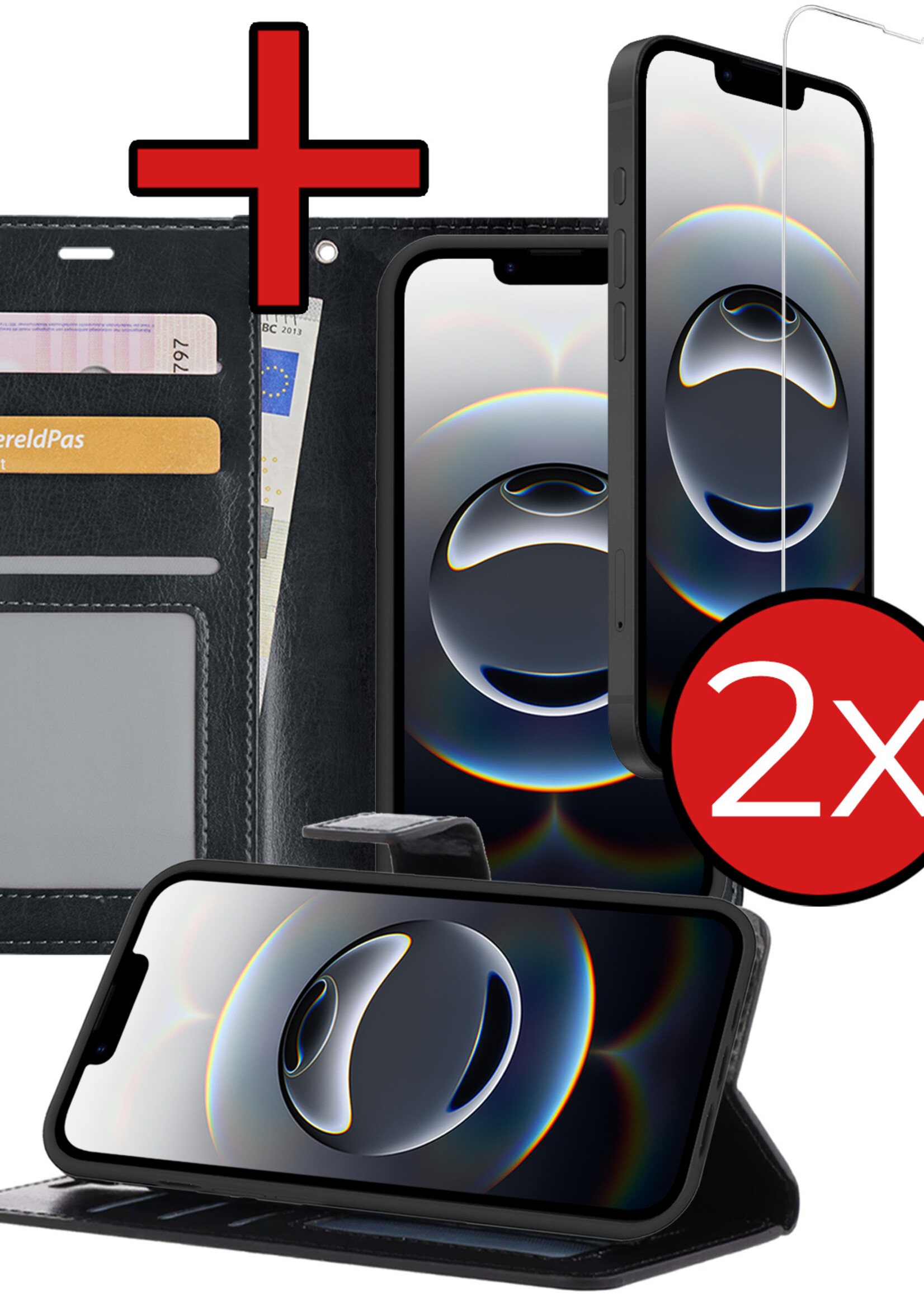 BTH BTH iPhone 16E Hoesje Bookcase Met 2x Screenprotector - Zwart