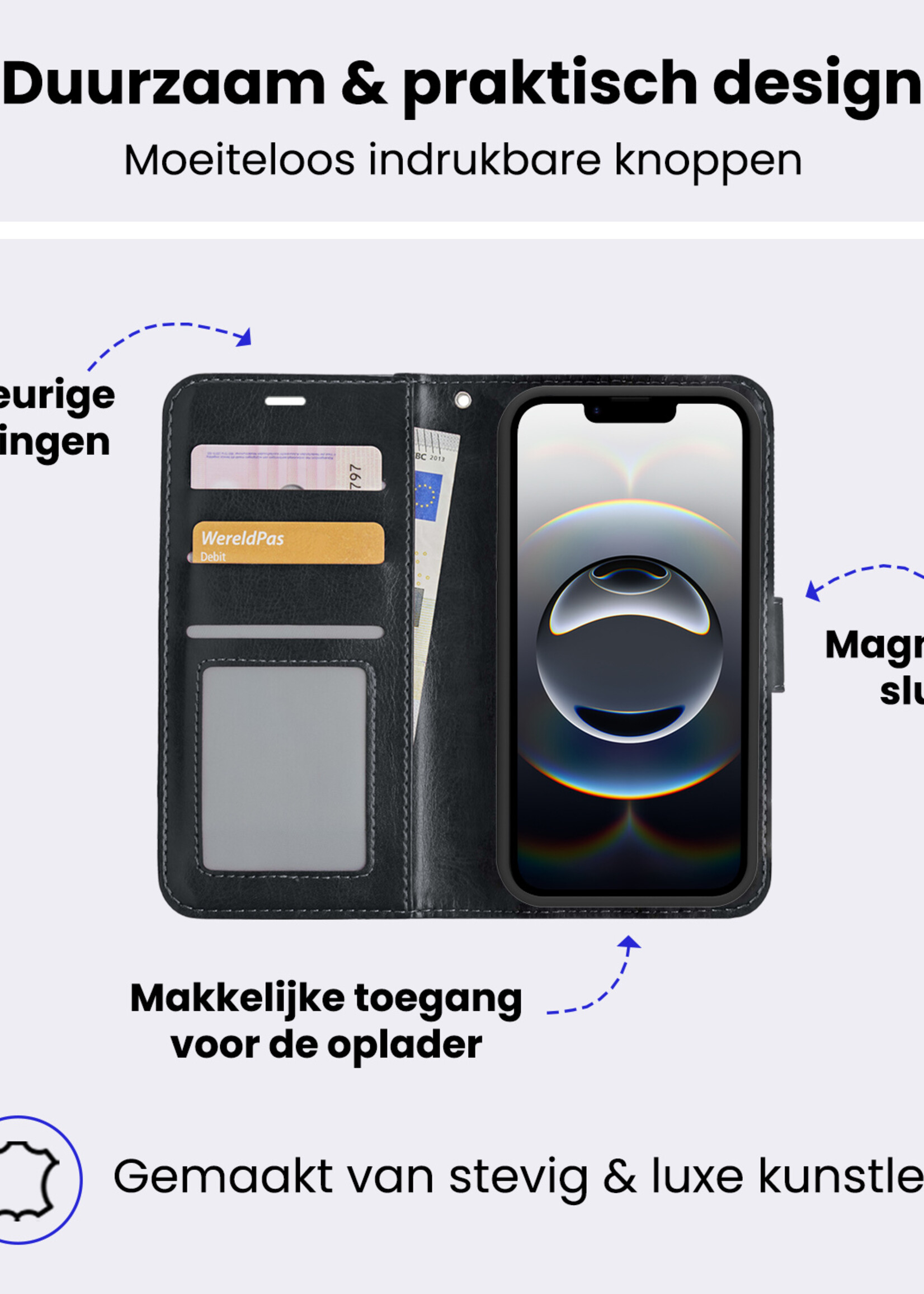 BTH BTH iPhone 16E Hoesje Bookcase Met 2x Screenprotector - Zwart