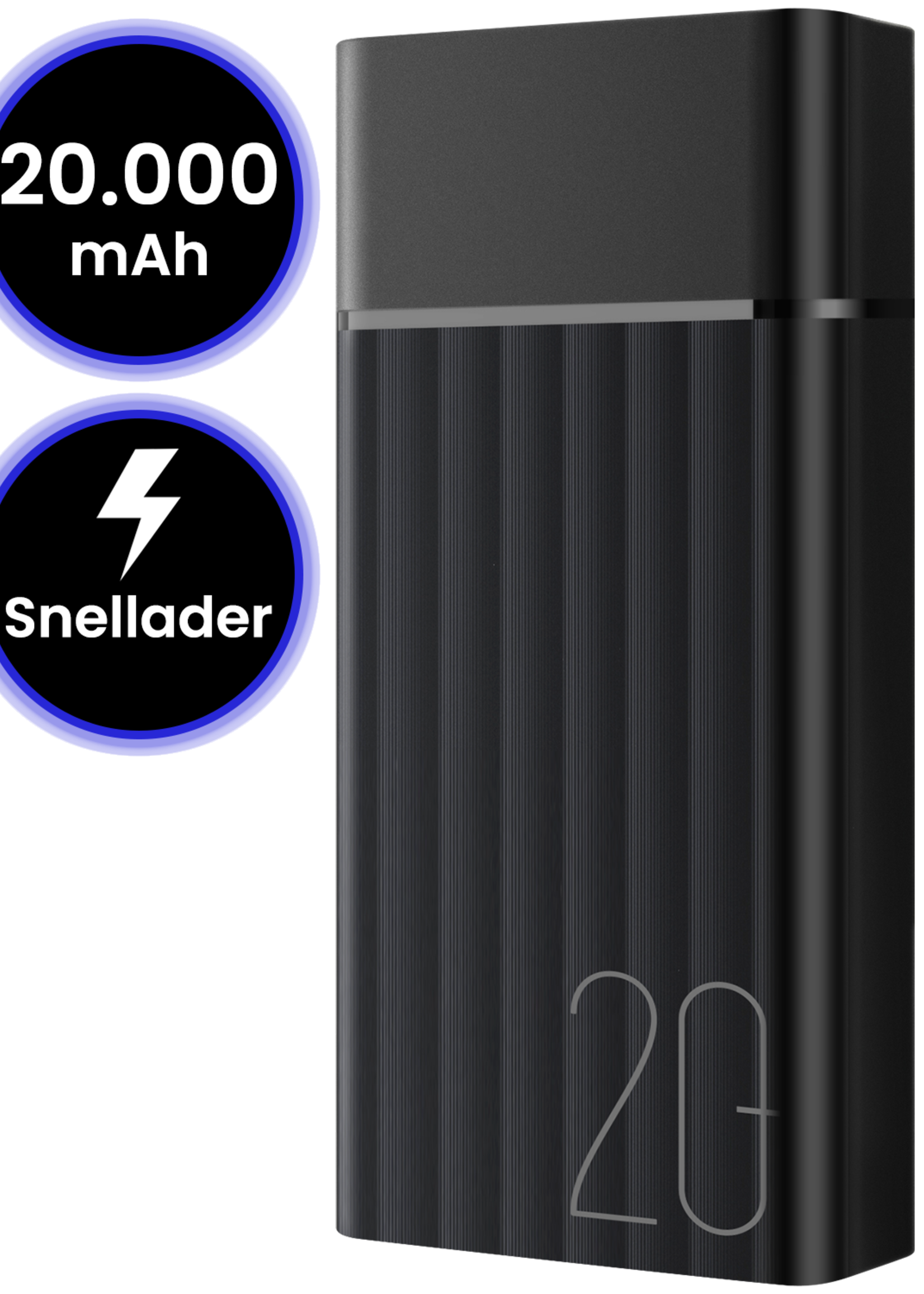 BTH Powerbank 20000 mAh USB-C & USB-A Fast Charge – Powerbanks Geschikt Voor iPhone en Samsung Noodpakket - Zwart