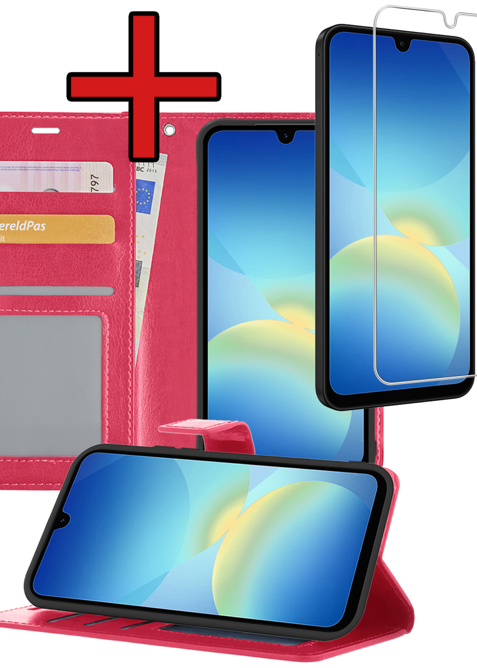 BTH BTH Samsung Galaxy A26 Hoesje Bookcase Met Screenprotector - Donkerroze