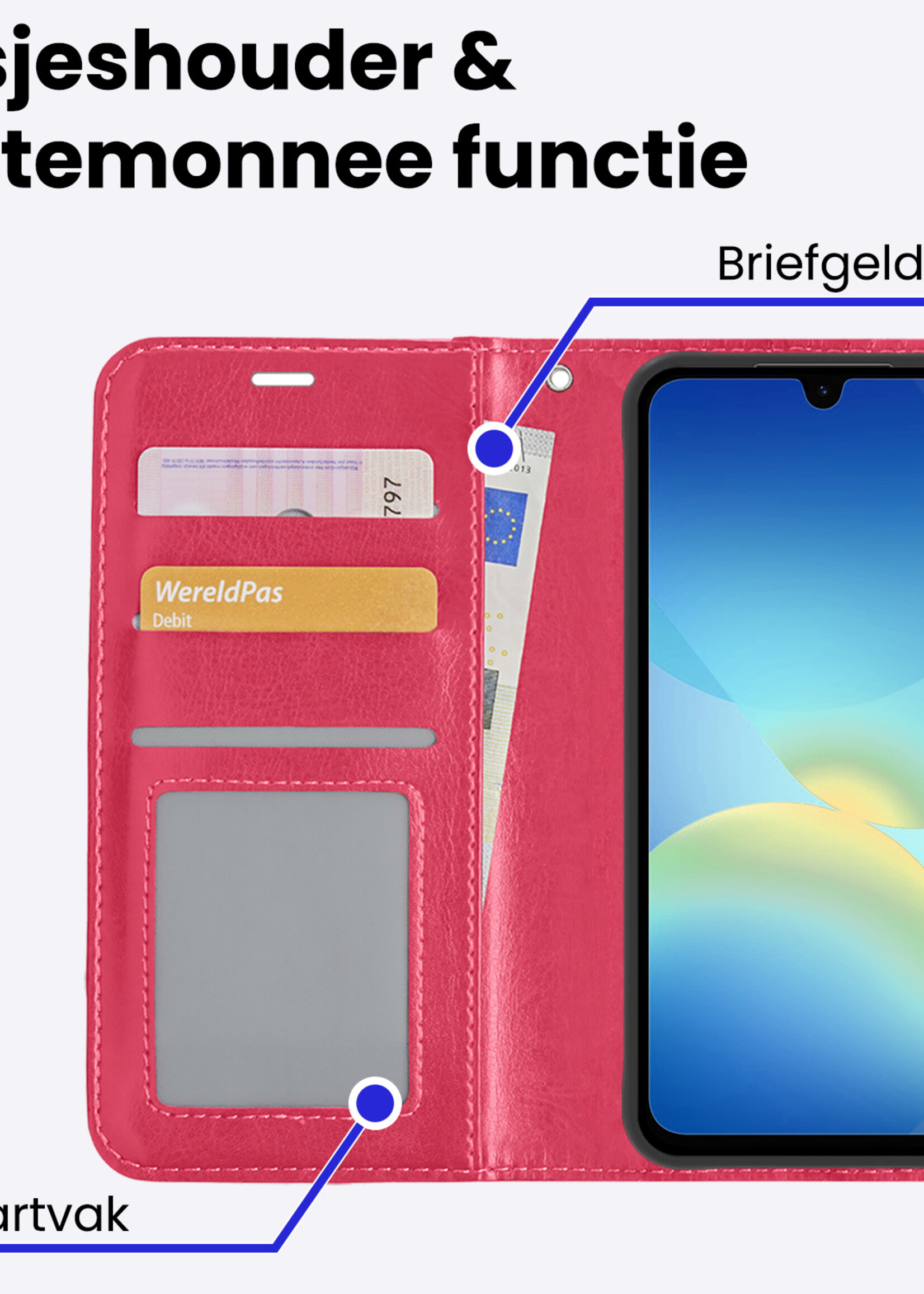 BTH BTH Samsung Galaxy A26 Hoesje Bookcase Met Screenprotector - Donkerroze