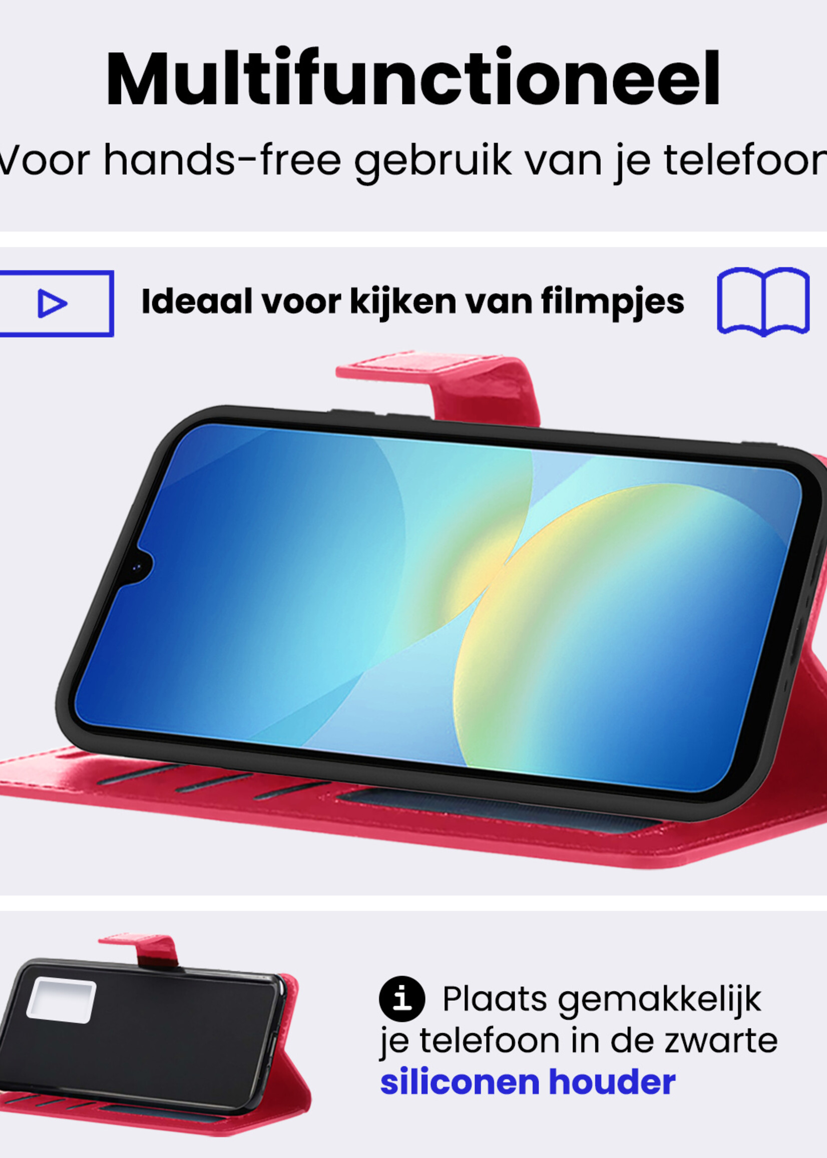 BTH BTH Samsung Galaxy A26 Hoesje Bookcase Met Screenprotector - Donkerroze