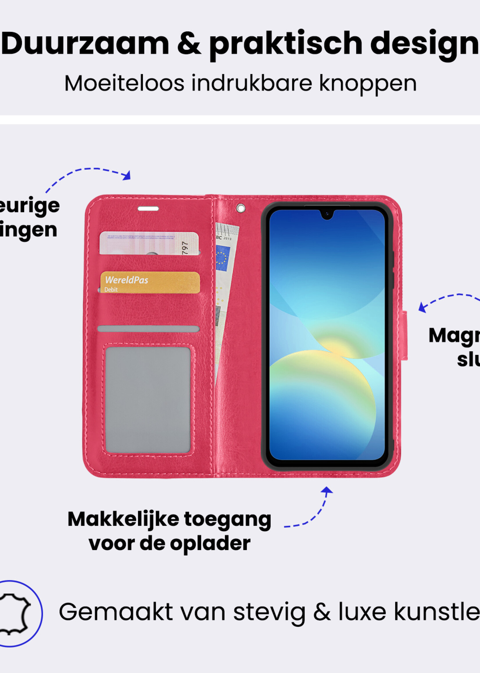 BTH BTH Samsung Galaxy A26 Hoesje Bookcase Met Screenprotector - Donkerroze