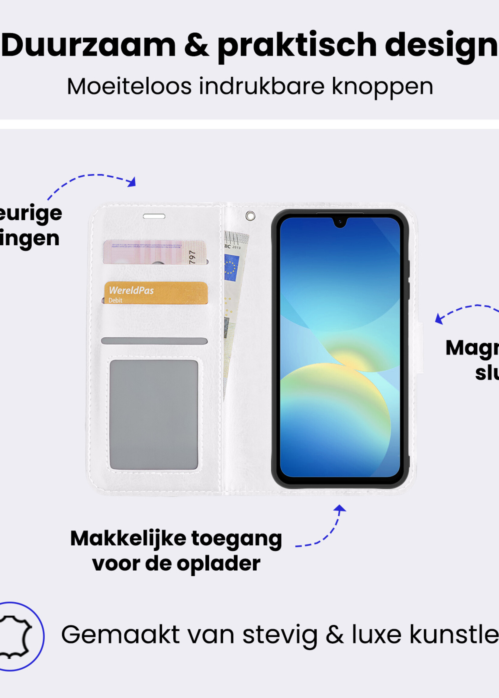 BTH BTH Samsung Galaxy A26 Hoesje Bookcase Met Screenprotector - Wit