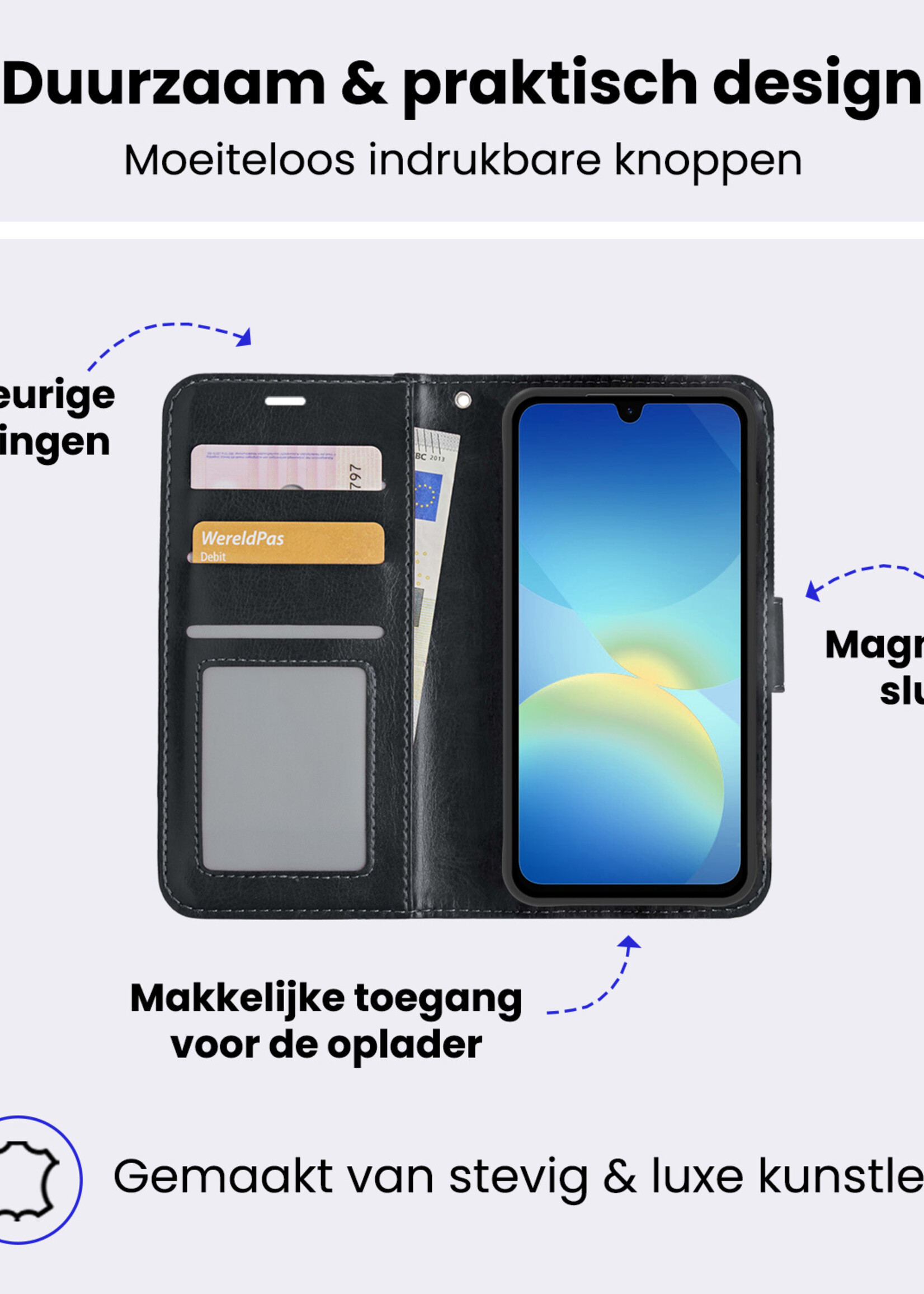 BTH BTH Samsung Galaxy A26 Hoesje Bookcase Met Screenprotector - Zwart