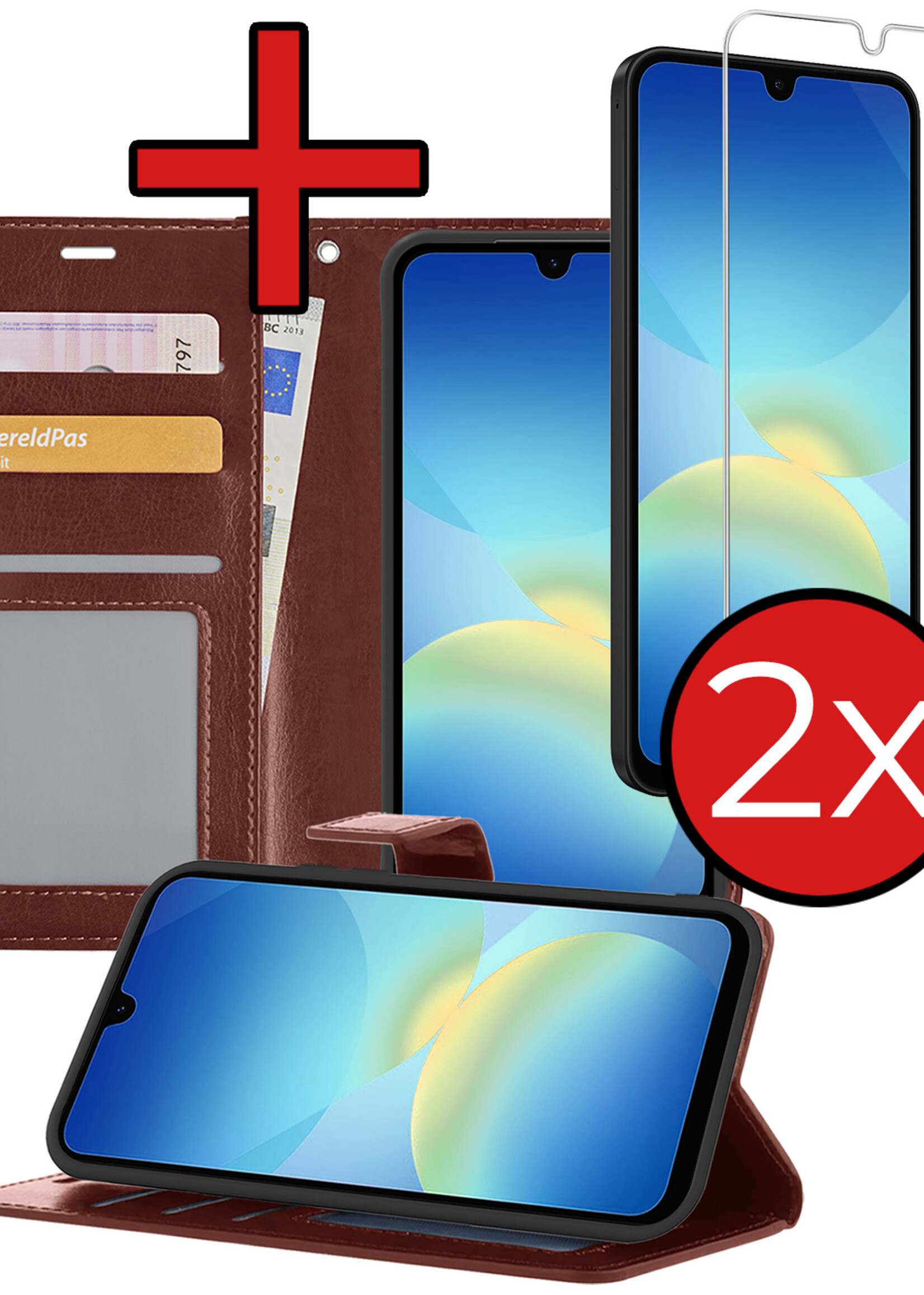 BTH BTH Samsung Galaxy A26 Hoesje Bookcase Met 2x Screenprotector - Bruin