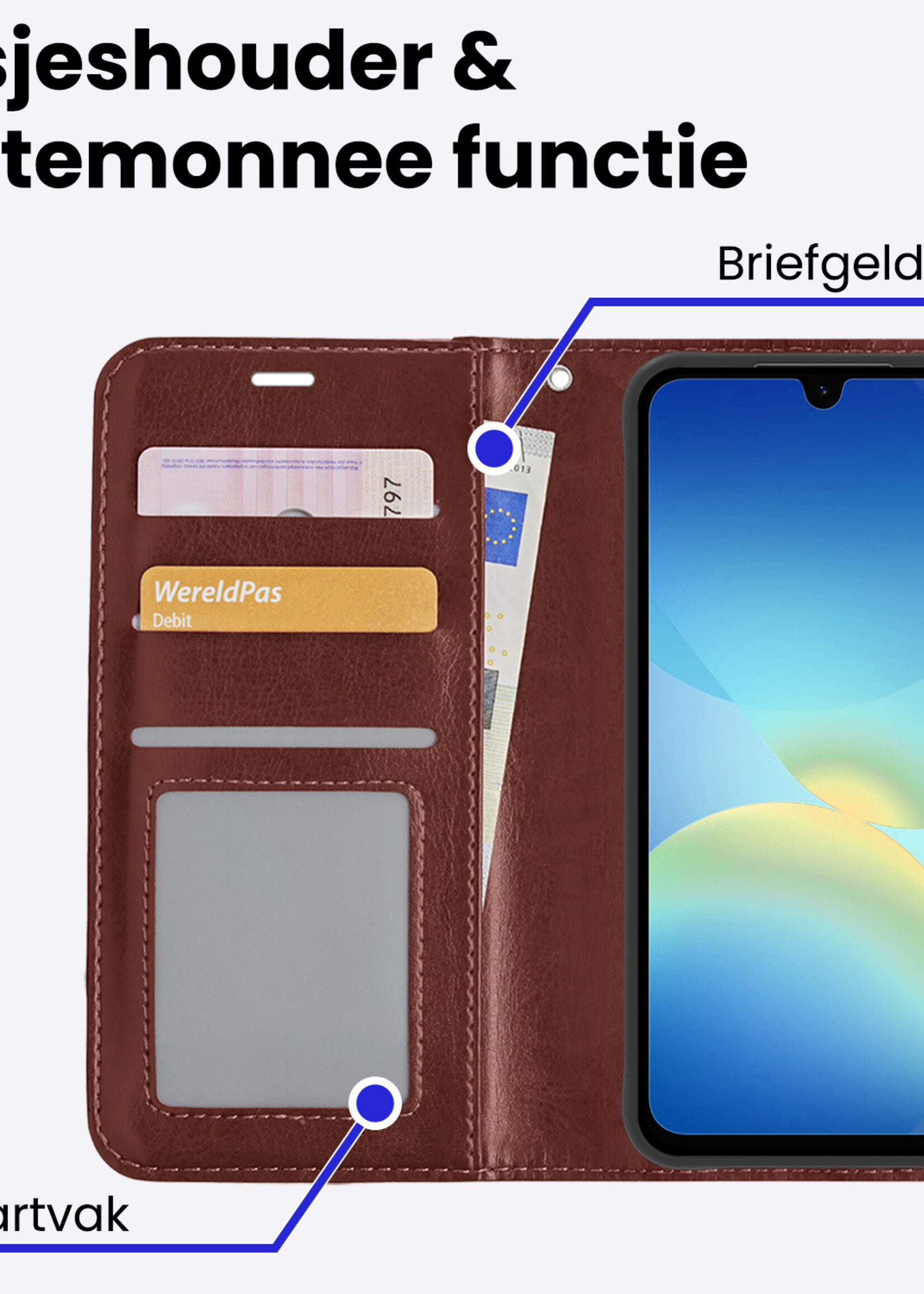 BTH BTH Samsung Galaxy A26 Hoesje Bookcase Met 2x Screenprotector - Bruin