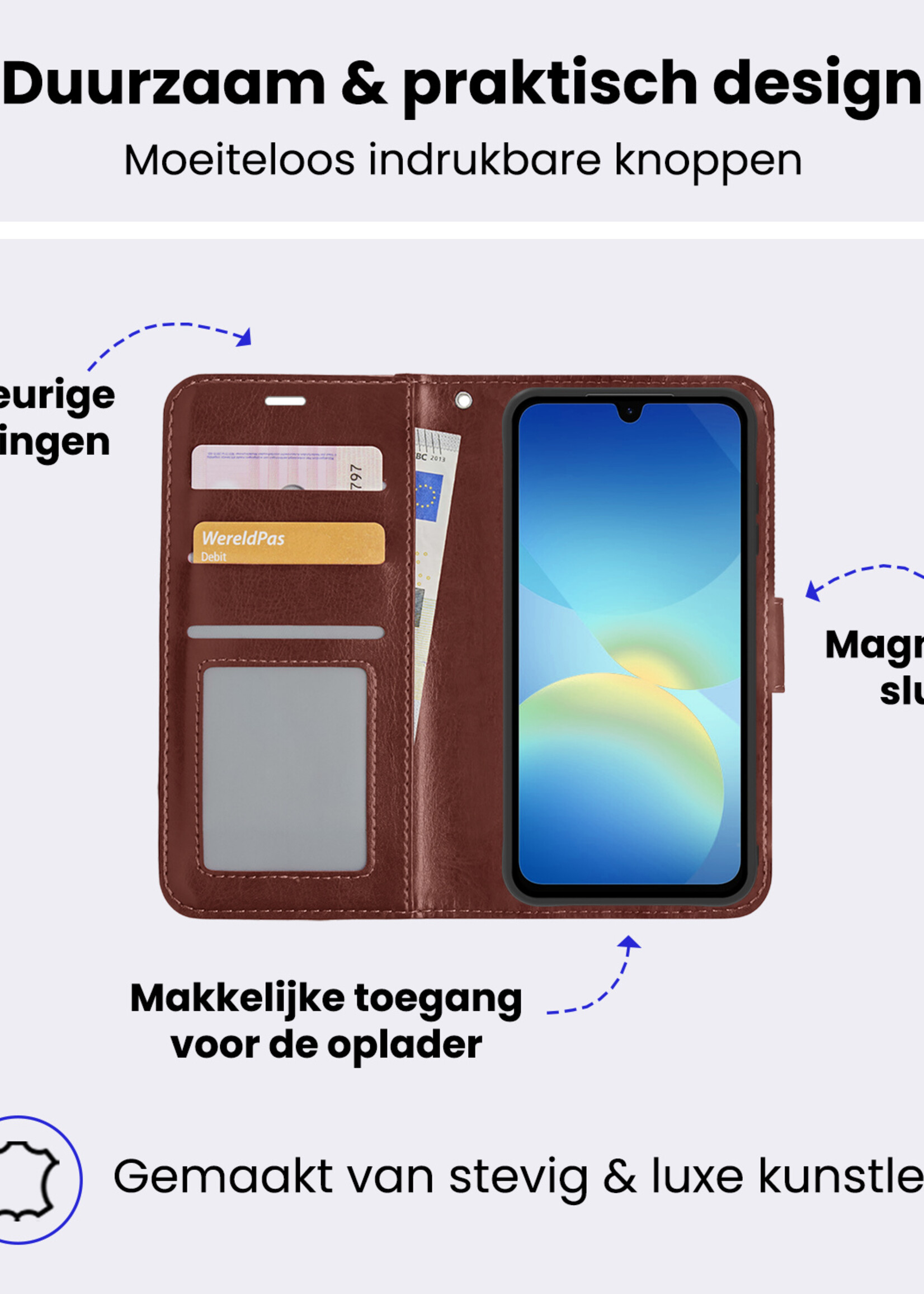 BTH BTH Samsung Galaxy A26 Hoesje Bookcase Met 2x Screenprotector - Bruin