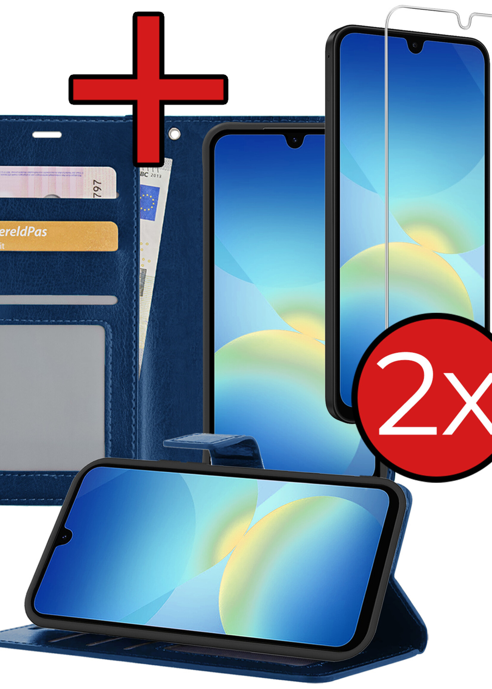 BTH BTH Samsung Galaxy A26 Hoesje Bookcase Met 2x Screenprotector - Donkerblauw