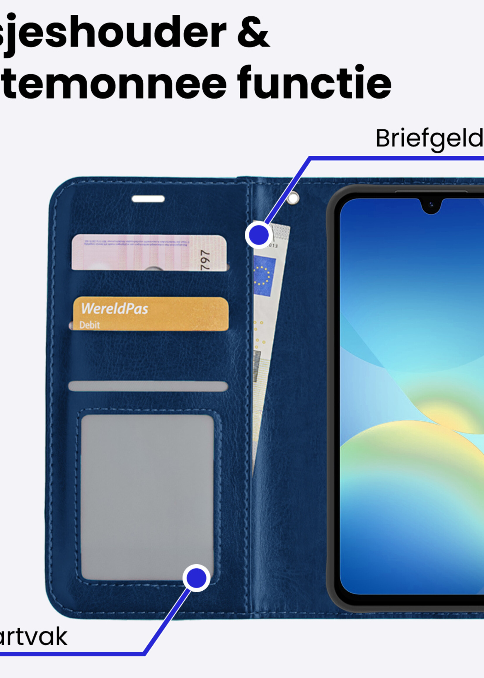 BTH BTH Samsung Galaxy A26 Hoesje Bookcase Met 2x Screenprotector - Donkerblauw