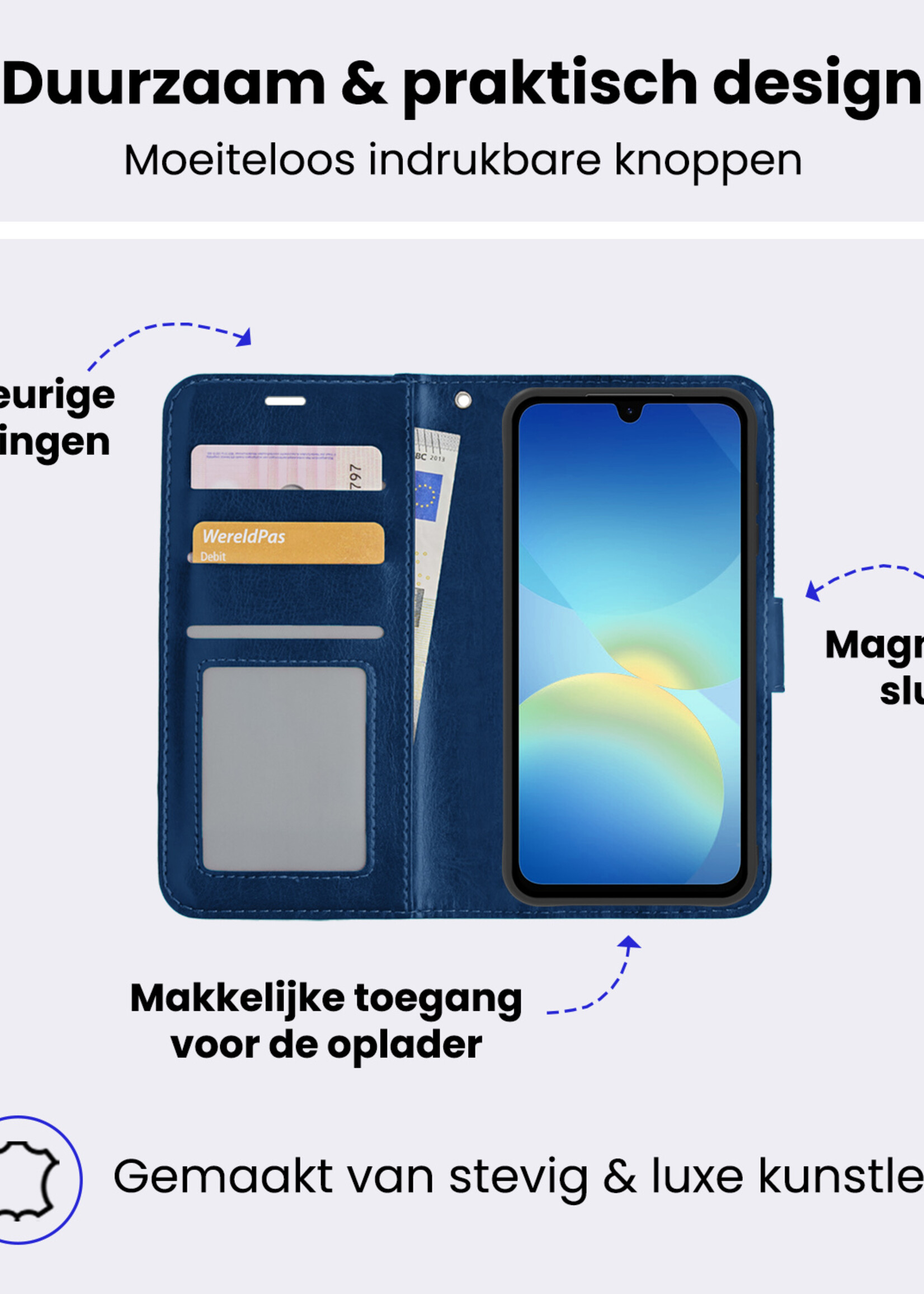 BTH BTH Samsung Galaxy A26 Hoesje Bookcase Met 2x Screenprotector - Donkerblauw