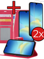 BTH BTH Samsung Galaxy A26 Hoesje Bookcase Met 2x Screenprotector - Donkerroze