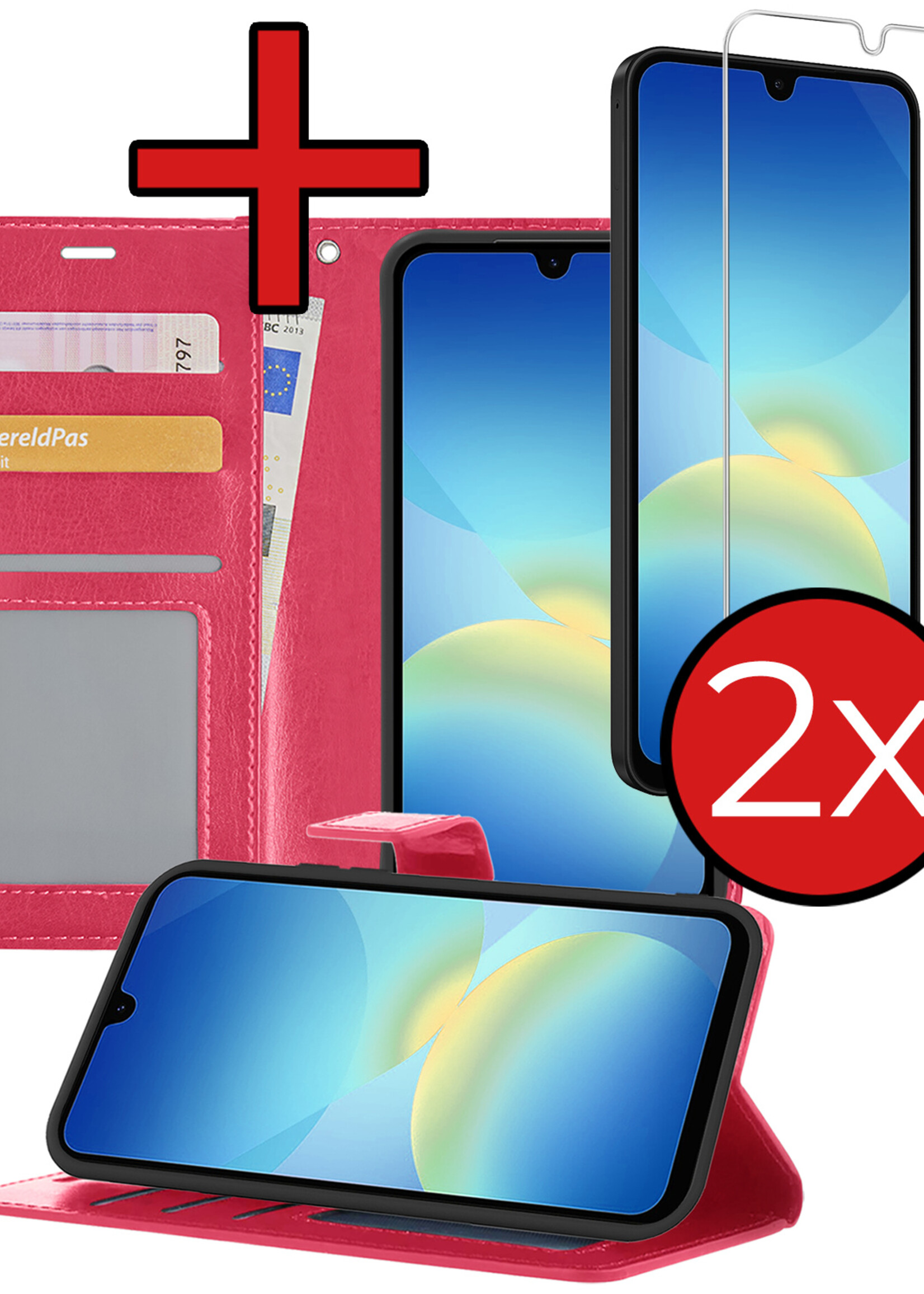 BTH BTH Samsung Galaxy A26 Hoesje Bookcase Met 2x Screenprotector - Donkerroze