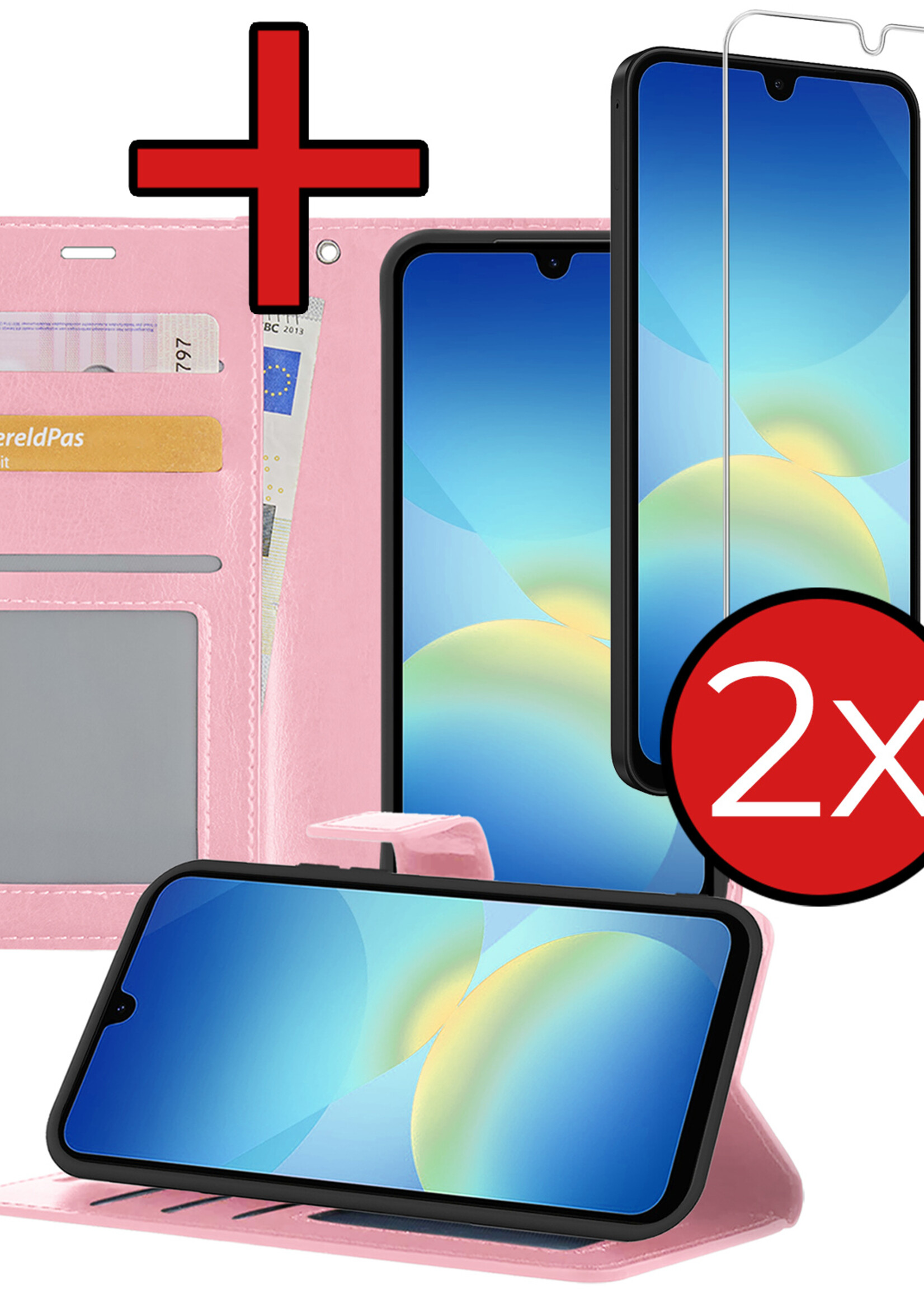 BTH BTH Samsung Galaxy A26 Hoesje Bookcase Met 2x Screenprotector - Lichtroze