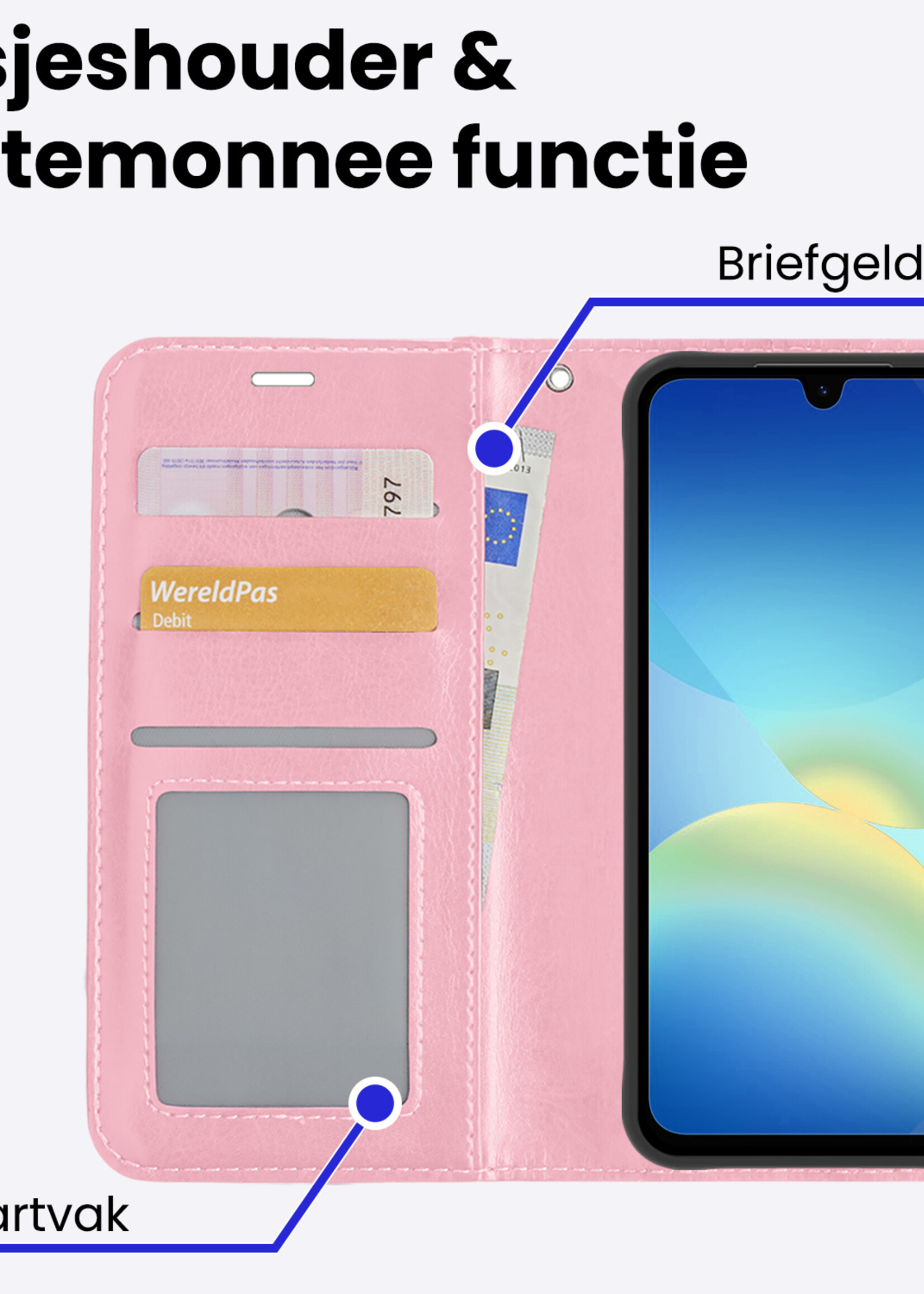 BTH BTH Samsung Galaxy A26 Hoesje Bookcase Met 2x Screenprotector - Lichtroze