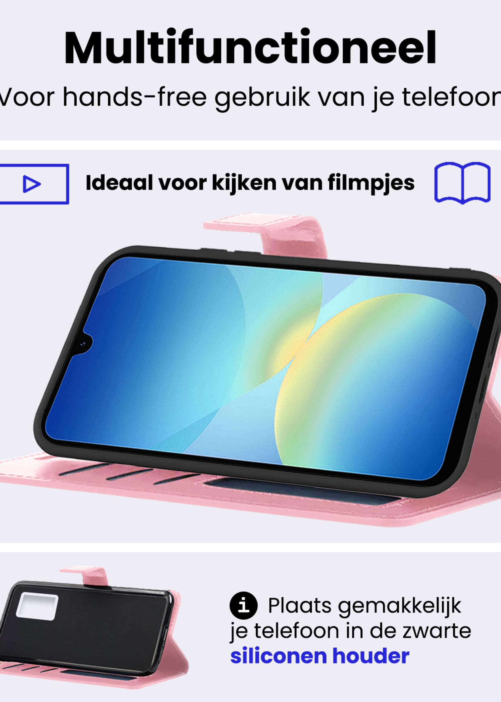 BTH BTH Samsung Galaxy A26 Hoesje Bookcase Met 2x Screenprotector - Lichtroze