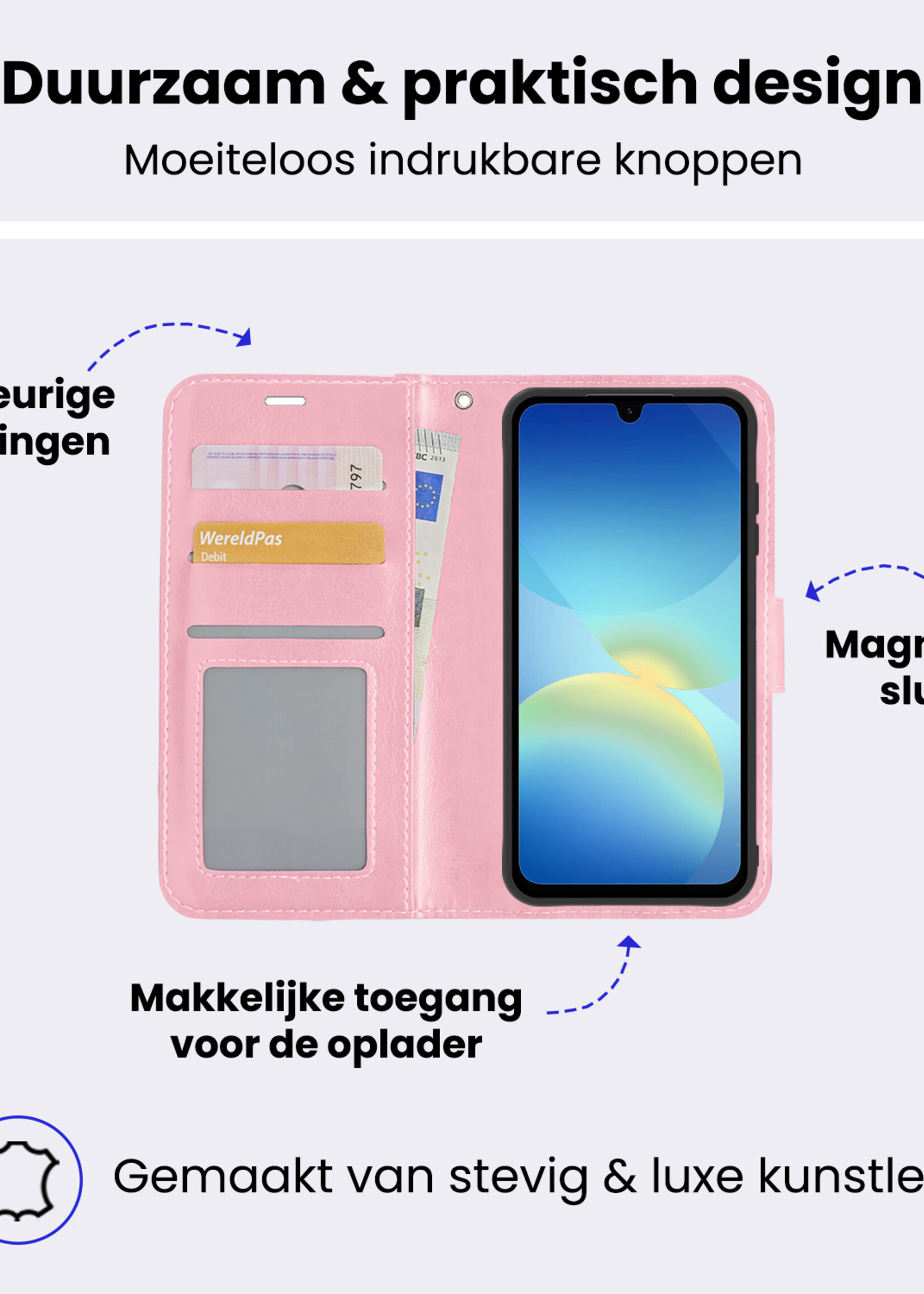BTH BTH Samsung Galaxy A26 Hoesje Bookcase Met 2x Screenprotector - Lichtroze