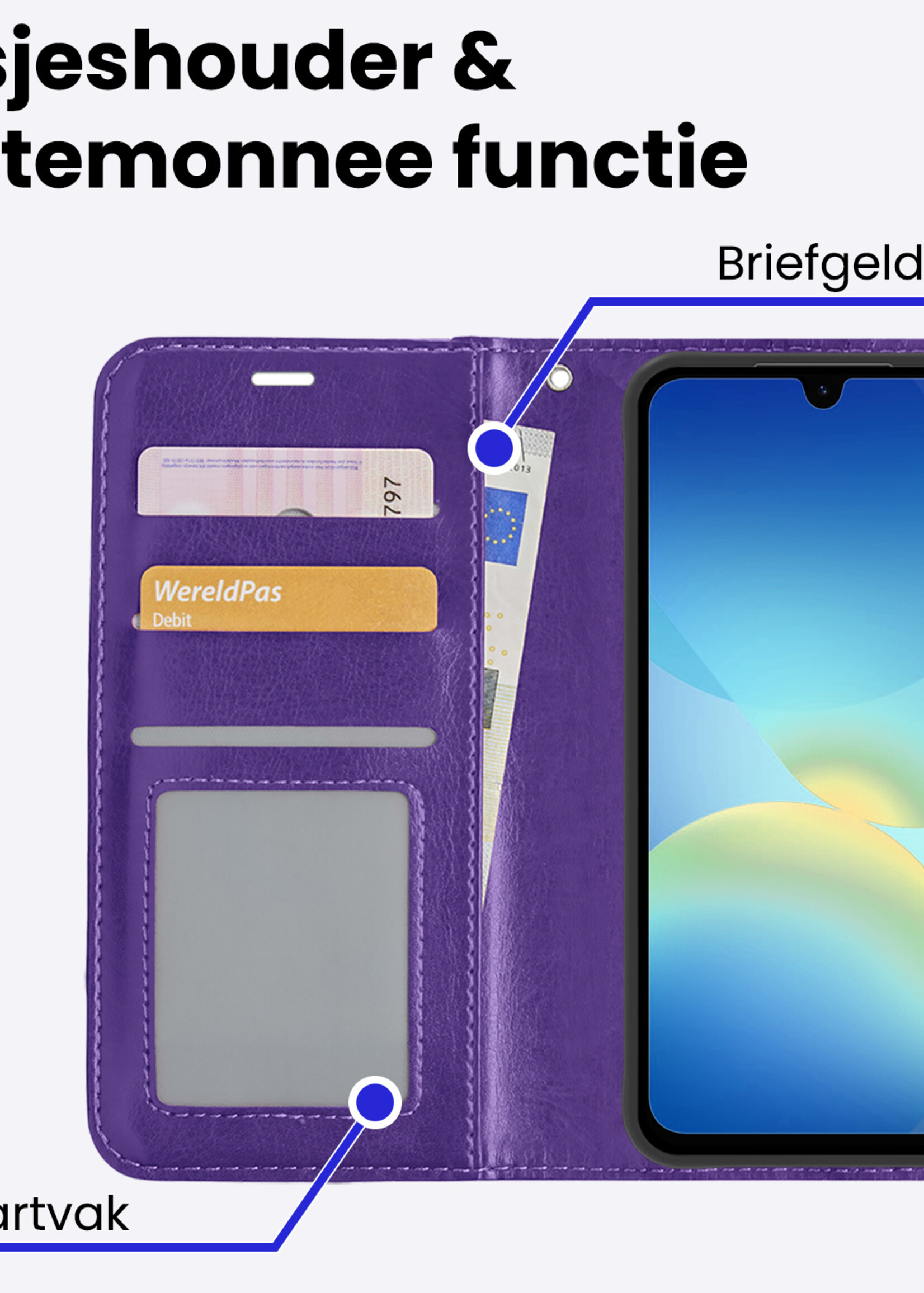 BTH BTH Samsung Galaxy A26 Hoesje Bookcase Met 2x Screenprotector - Paars