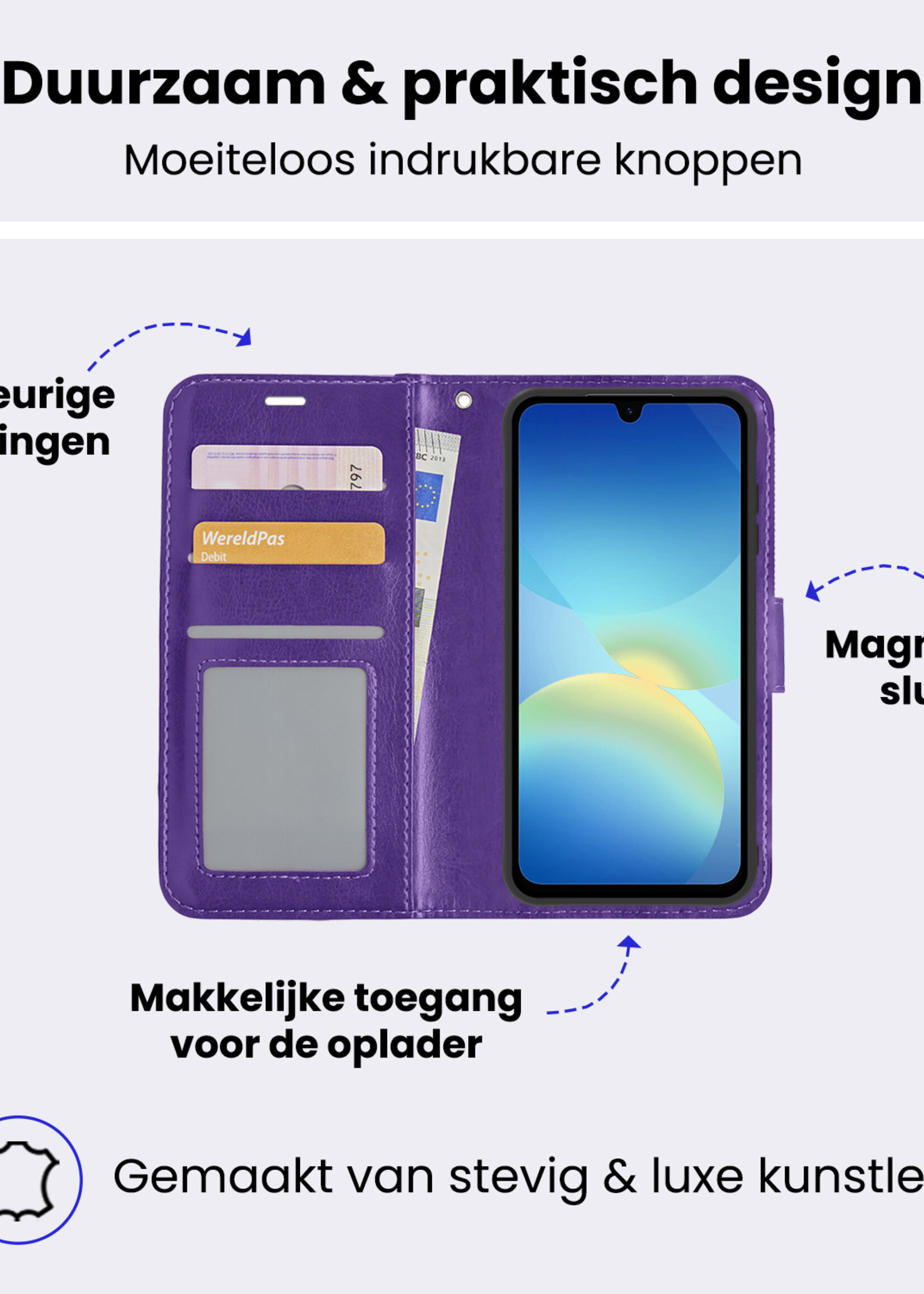 BTH BTH Samsung Galaxy A26 Hoesje Bookcase Met 2x Screenprotector - Paars