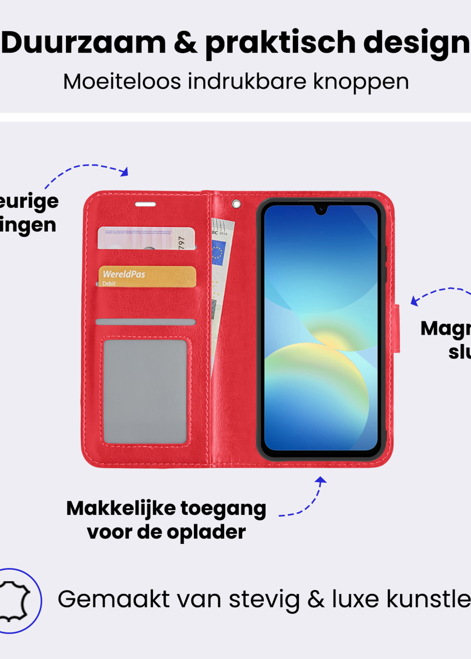 BTH BTH Samsung Galaxy A26 Hoesje Bookcase Met 2x Screenprotector - Rood