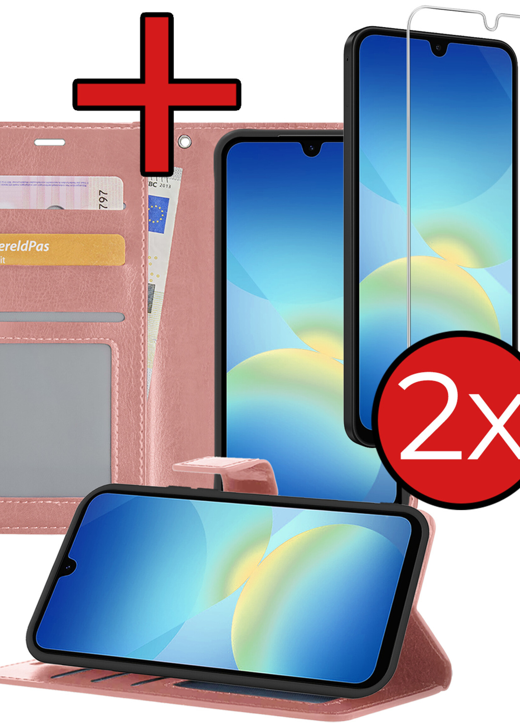 BTH BTH Samsung Galaxy A26 Hoesje Bookcase Met 2x Screenprotector - Rose Goud