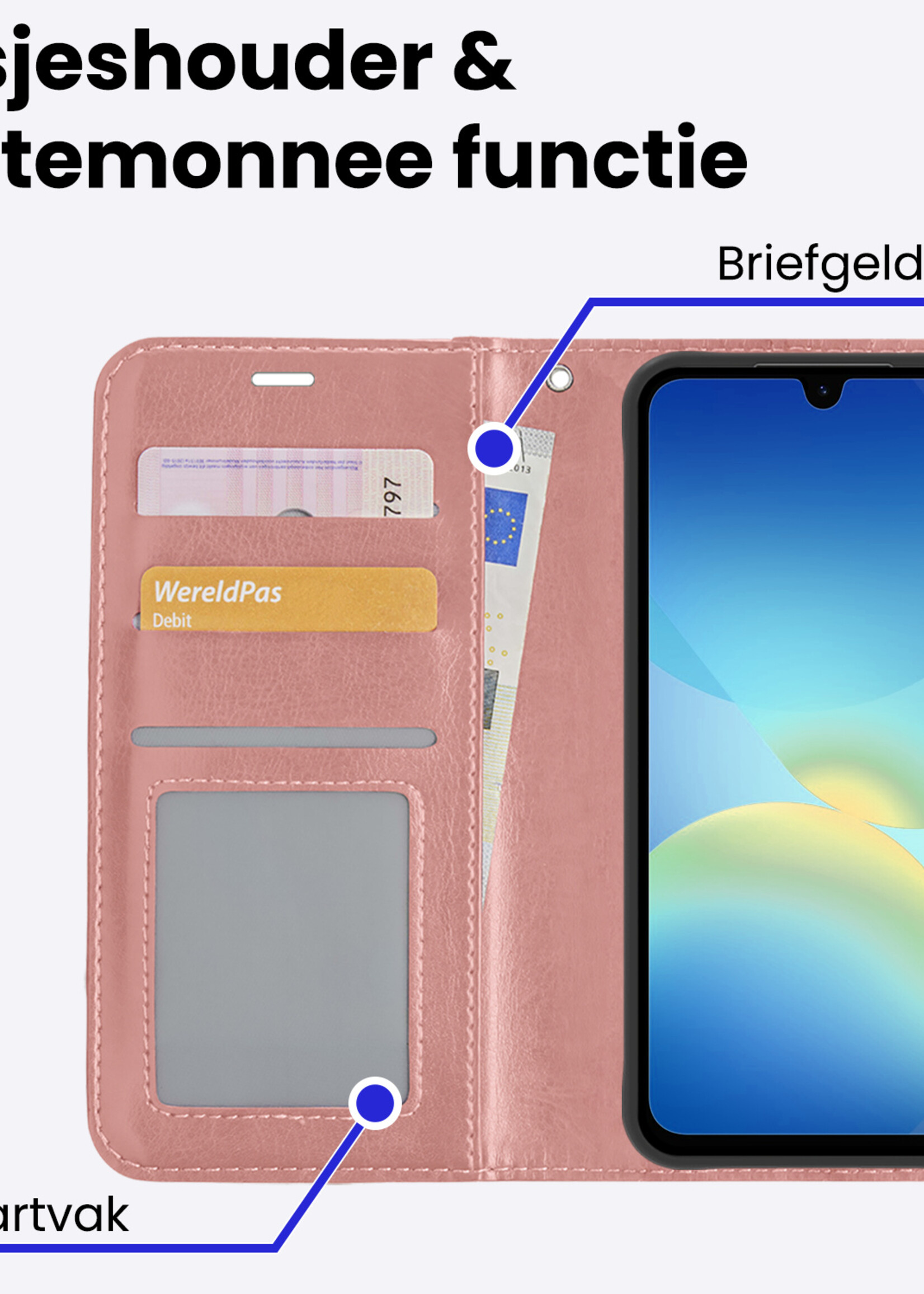 BTH BTH Samsung Galaxy A26 Hoesje Bookcase Met 2x Screenprotector - Rose Goud
