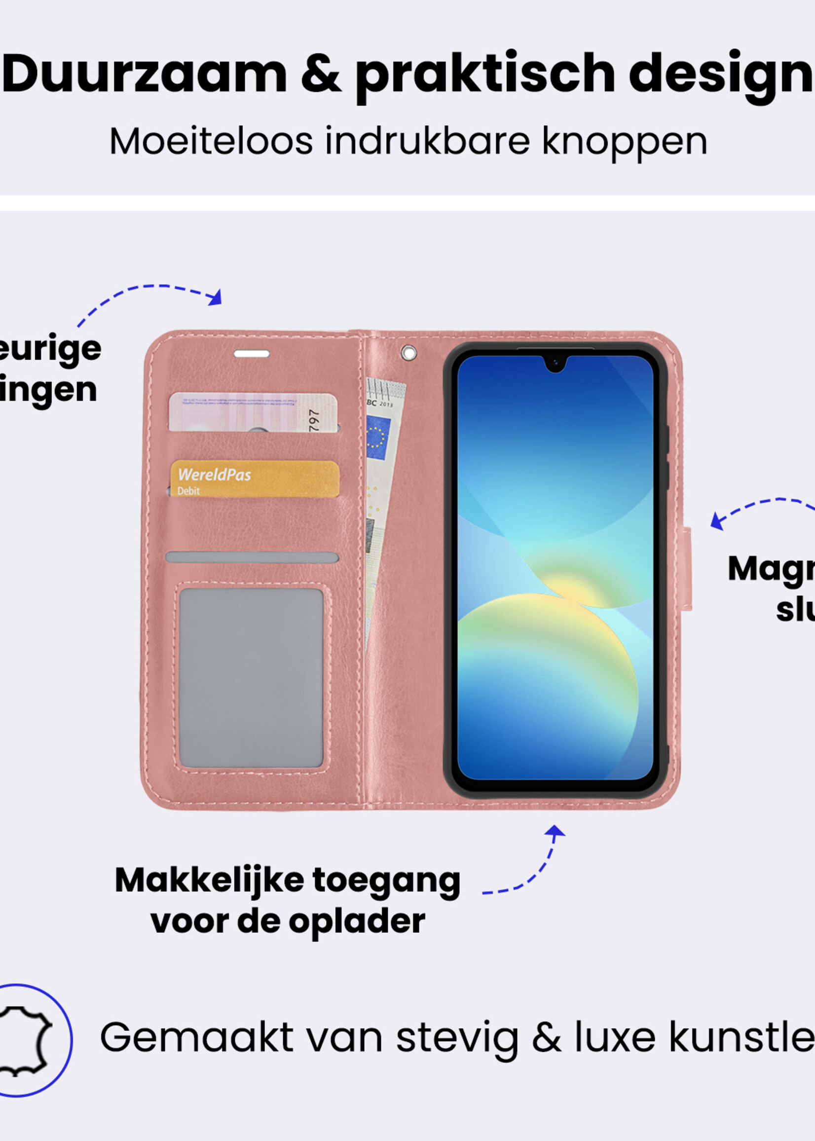 BTH BTH Samsung Galaxy A26 Hoesje Bookcase Met 2x Screenprotector - Rose Goud