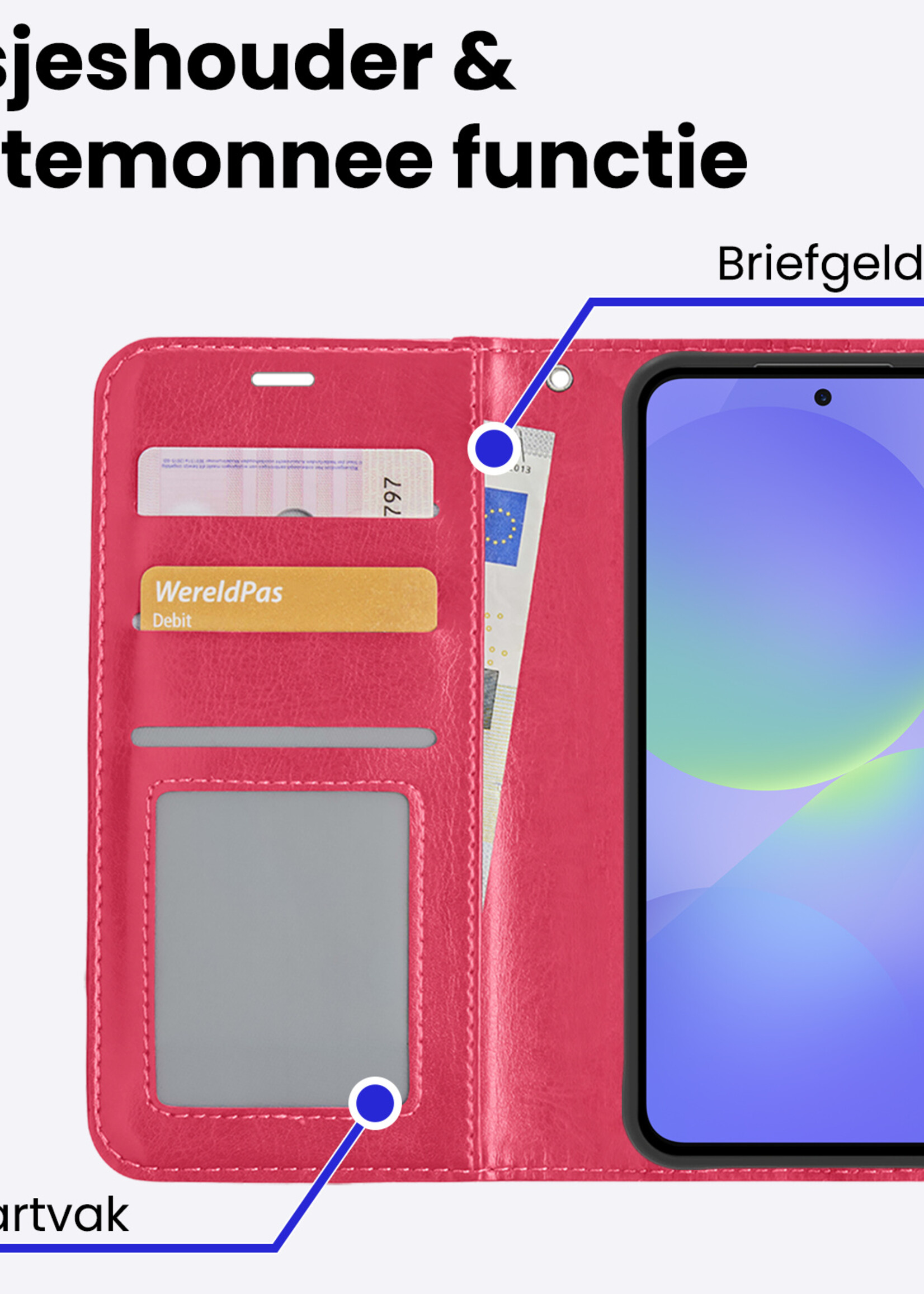 BTH BTH Samsung Galaxy A36 Hoesje Bookcase Met Screenprotector - Donkerroze