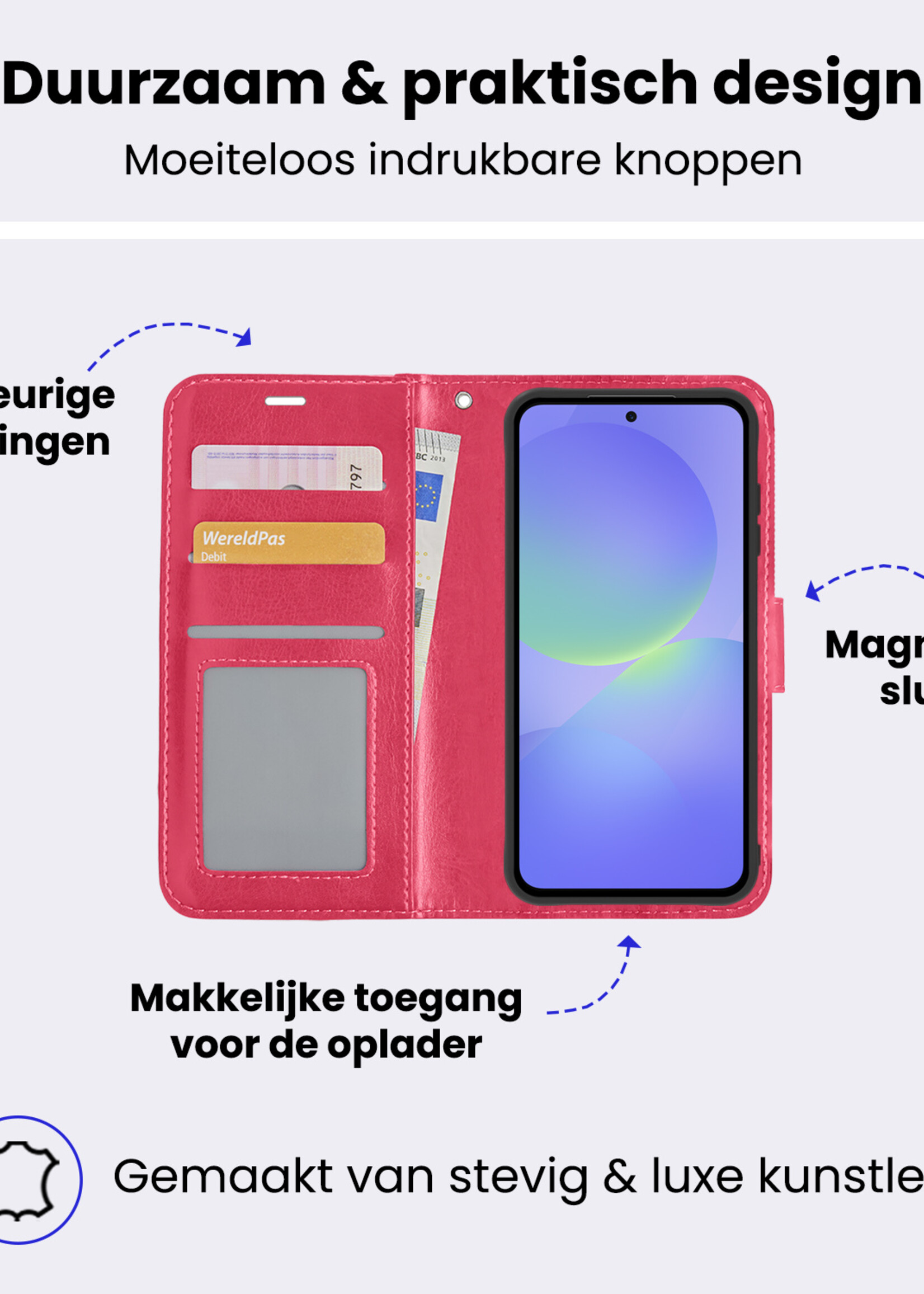BTH BTH Samsung Galaxy A36 Hoesje Bookcase Met Screenprotector - Donkerroze
