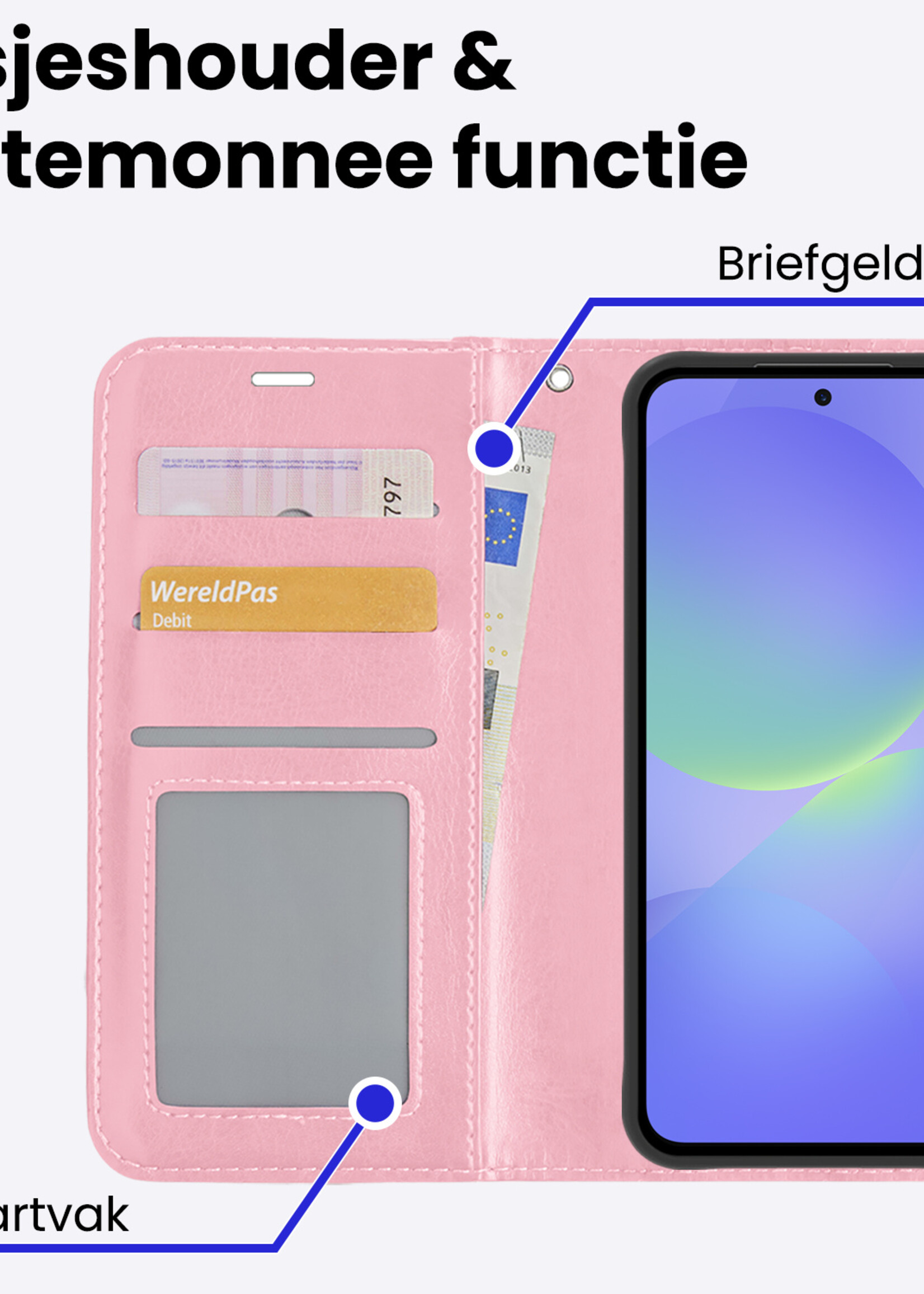 BTH BTH Samsung Galaxy A36 Hoesje Bookcase Met Screenprotector - Lichtroze